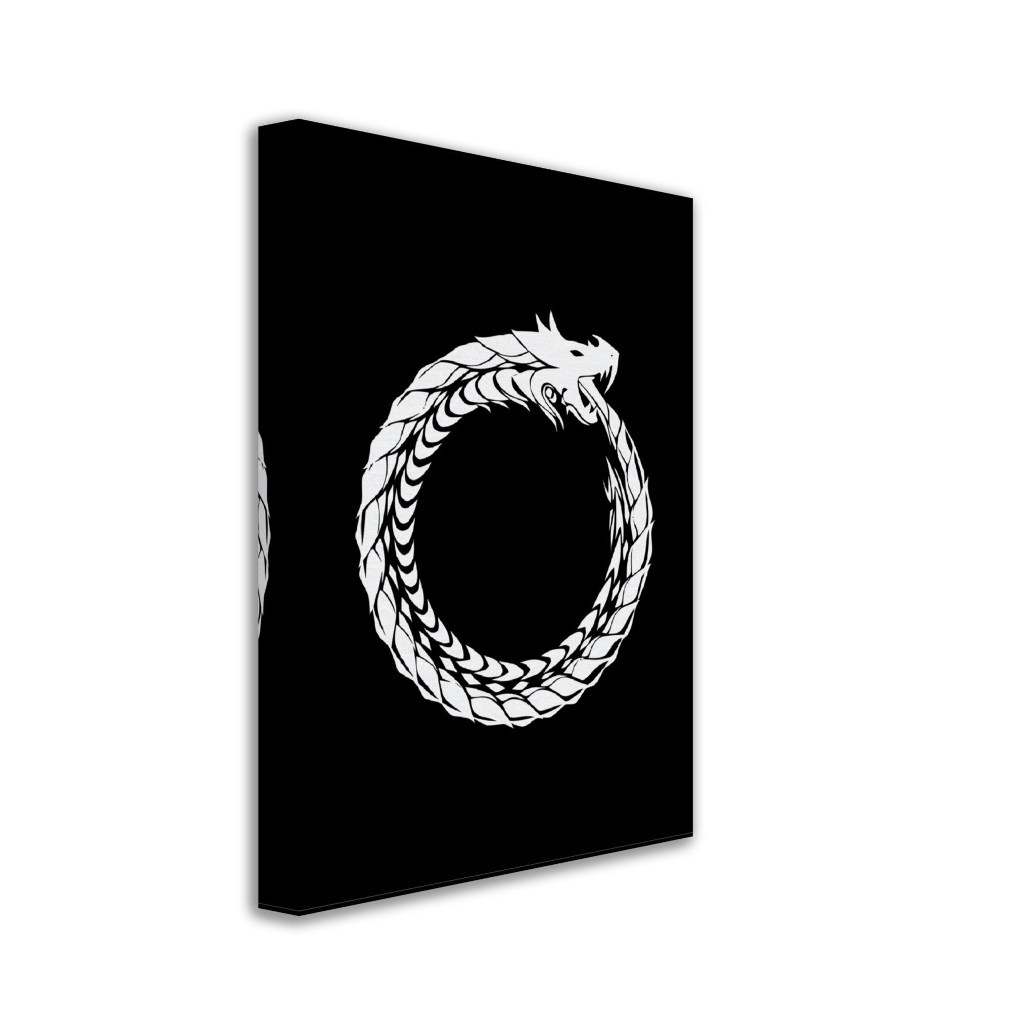Ouroboros Canvas - World Snake Canvas White - Uroboros Canvas Print White On Black - WallArtPrints4U