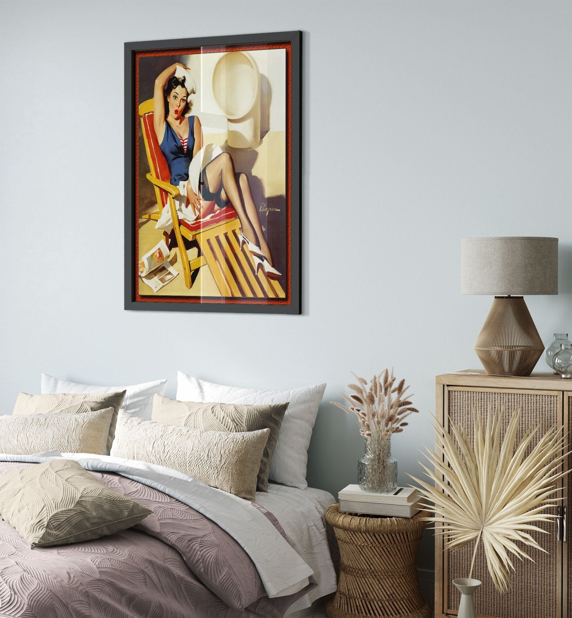 Pin Up Framed, Gil Elvgren, Deck Chair Pin Up - Vintage Art - Retro Pin Up Girl Framed Print - Late 1940'S - 1950'S - WallArtPrints4U