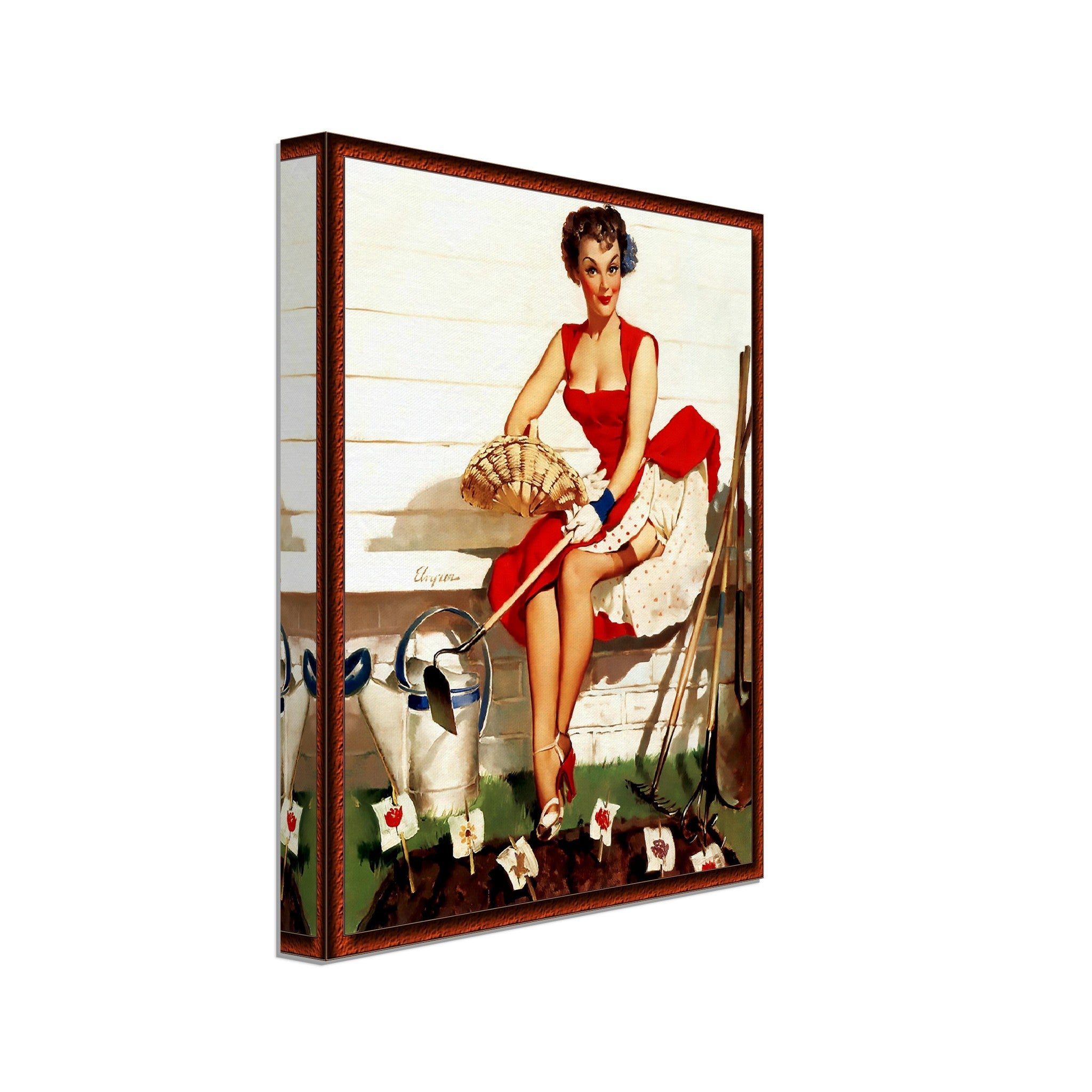 Pin Up Girl Canvas, Gil Elvgren, Gardening With Hoe - Vintage Art - Retro Pin Up Girl Canvas Print - Late 1940'S - 1950'S - WallArtPrints4U