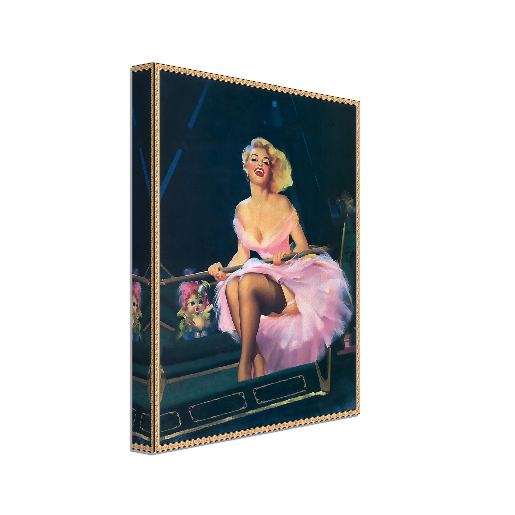 Pin Up Girl Canvas, Pink Dress Fairground, Edward Runci - Vintage Art - Retro Pin Up Girl Canvas Print - Late 1940'S - 1950'S - WallArtPrints4U