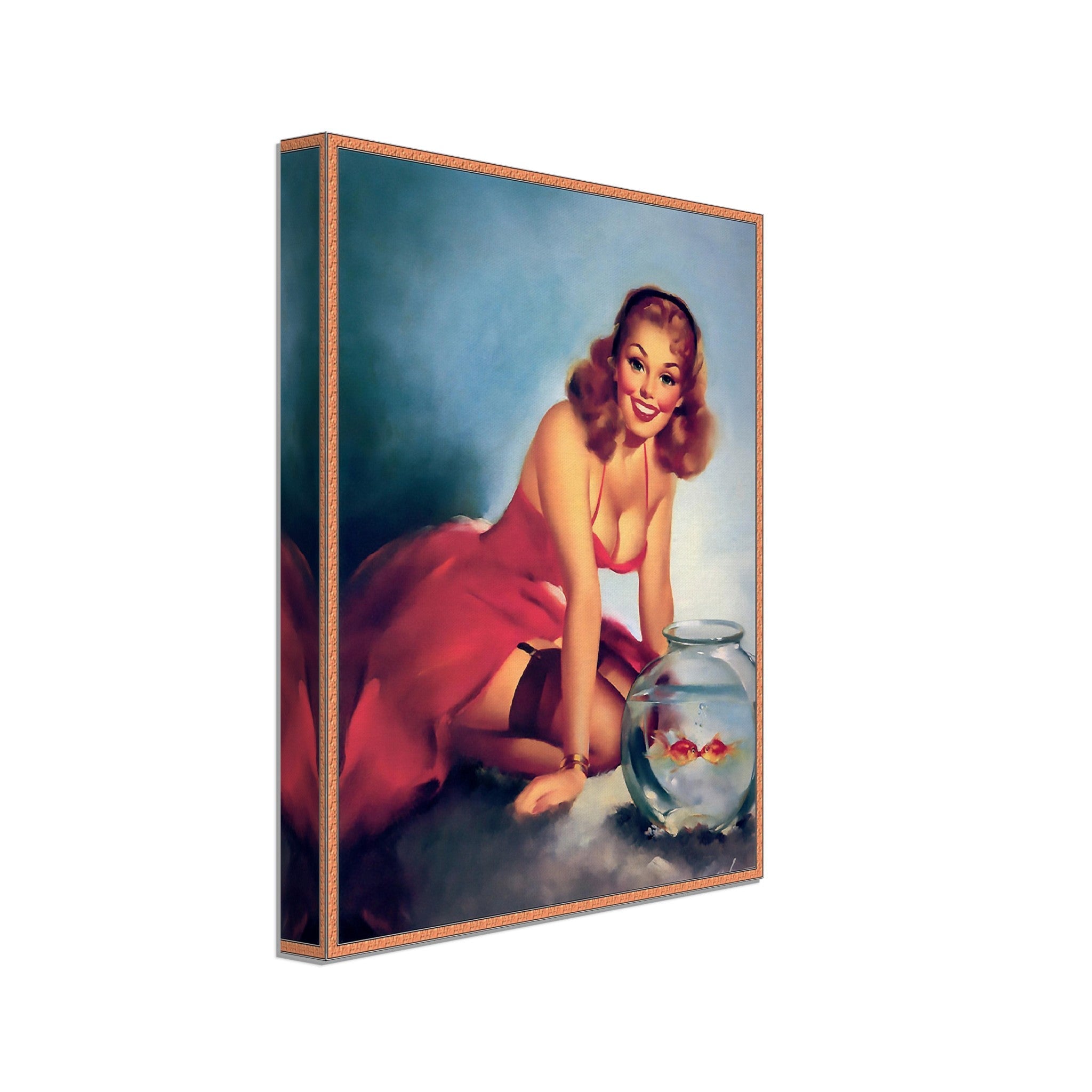 Pin Up Girl Canvas, Red Dress Goldfish, Edward Runci - Vintage Art - Retro Pin Up Girl Canvas Print - Late 1940'S - 1950'S - WallArtPrints4U
