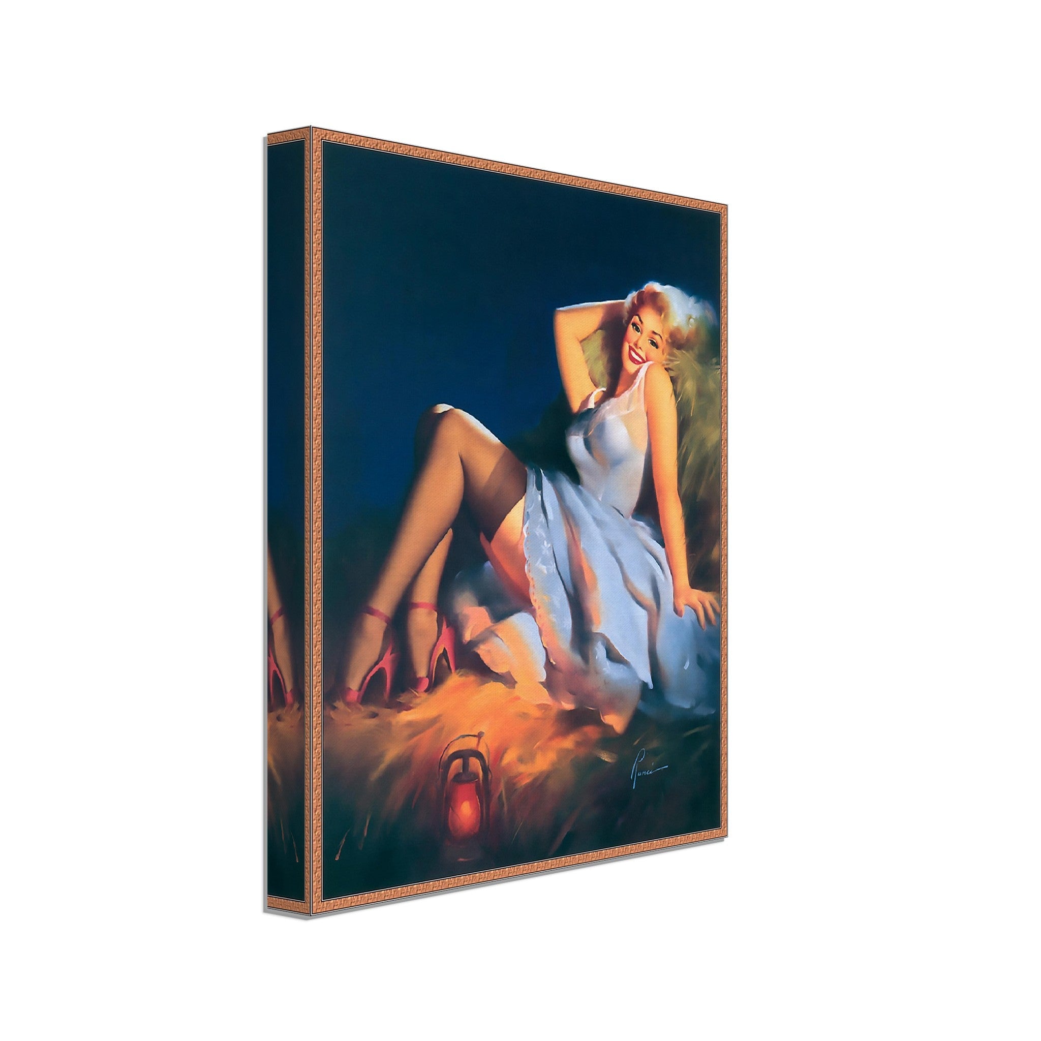 Pin Up Girl Canvas, Red Stilettos Light Blue Dress - Edward Runci Vintage Art - Retro Pin Up Girl Canvas Print - Late 1940'S - 1950'S - WallArtPrints4U