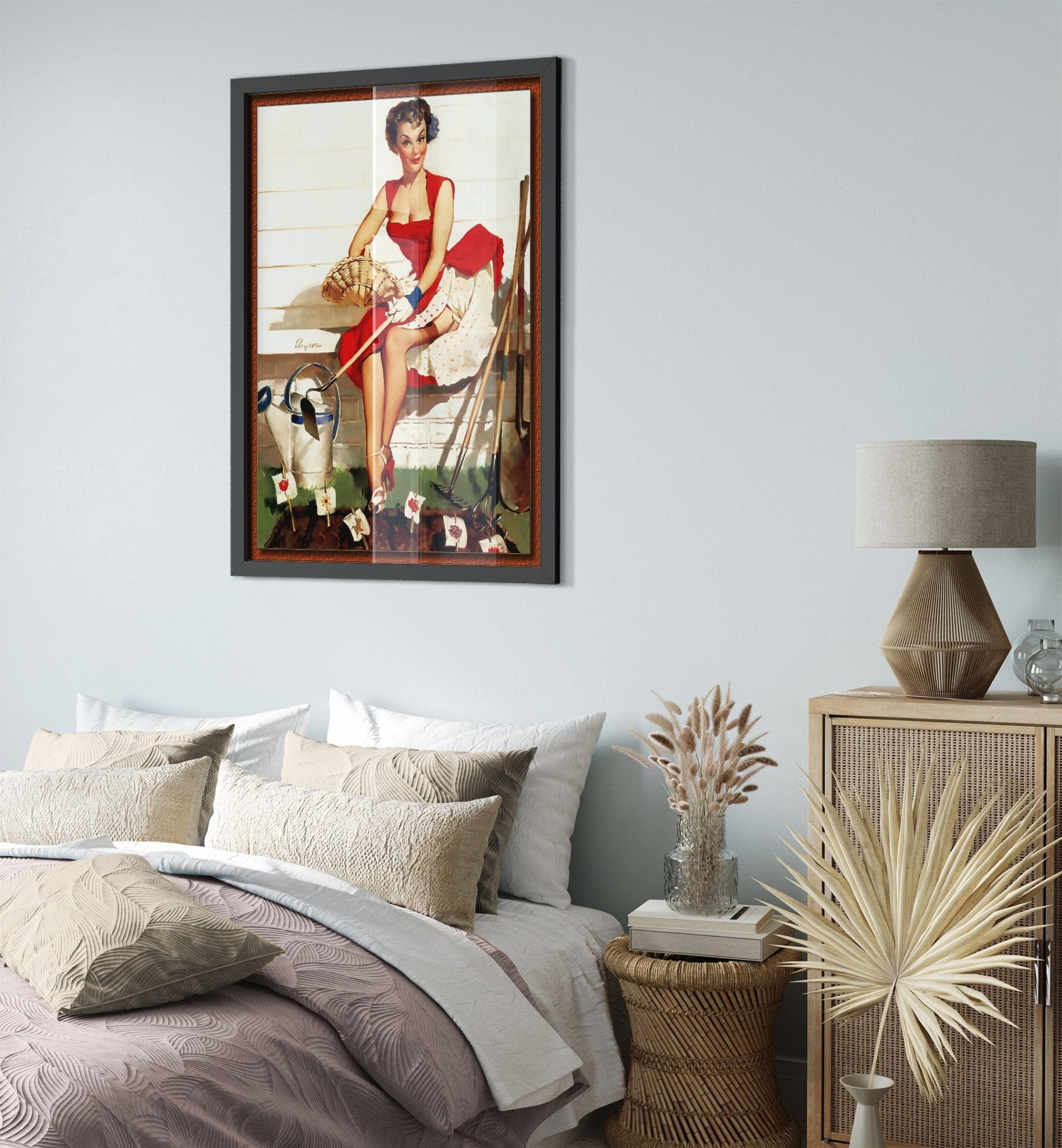 Pin Up Girl Framed, Gil Elvgren, Gardening With Hoe - Vintage Art - Retro Pin Up Girl Framed Print - Late 1940'S - 1950'S - WallArtPrints4U
