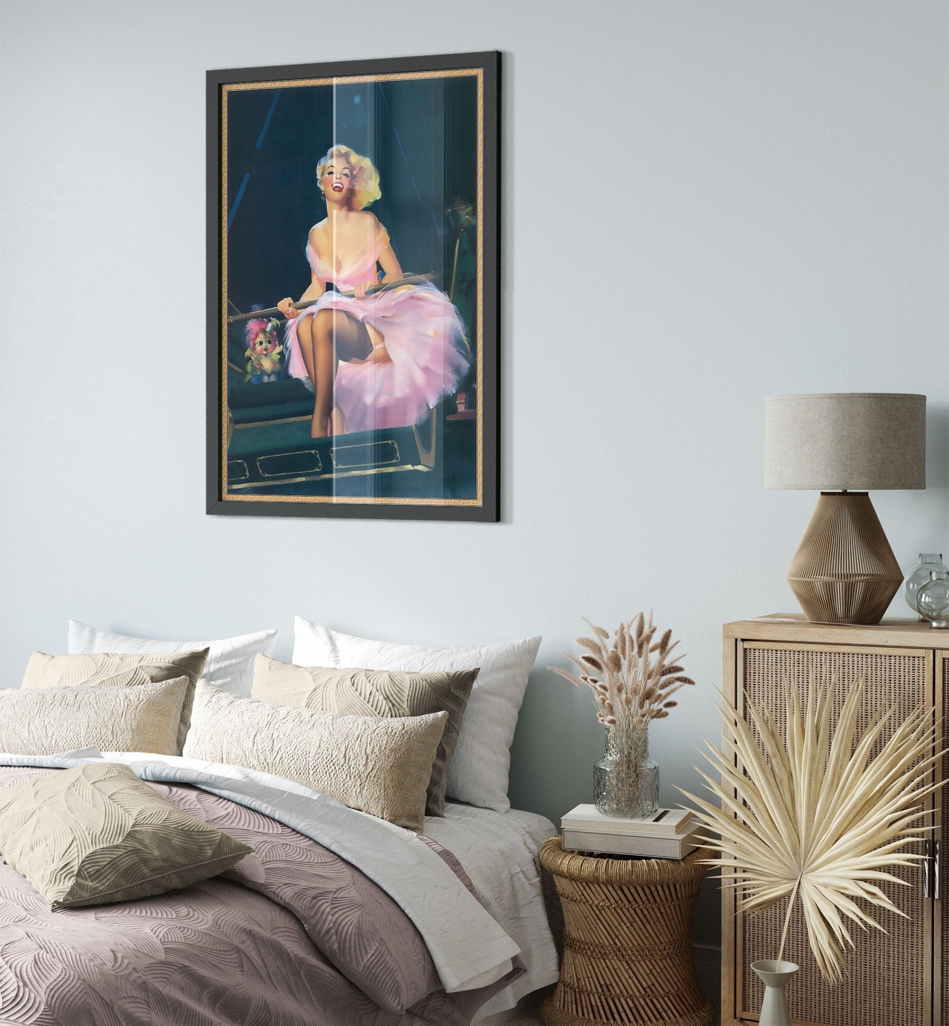 Pin Up Girl Framed, Pink Dress Fairground, Edward Runci - Vintage Art - Retro Pin Up Girl Framed Print - Late 1940'S - 1950'S - WallArtPrints4U