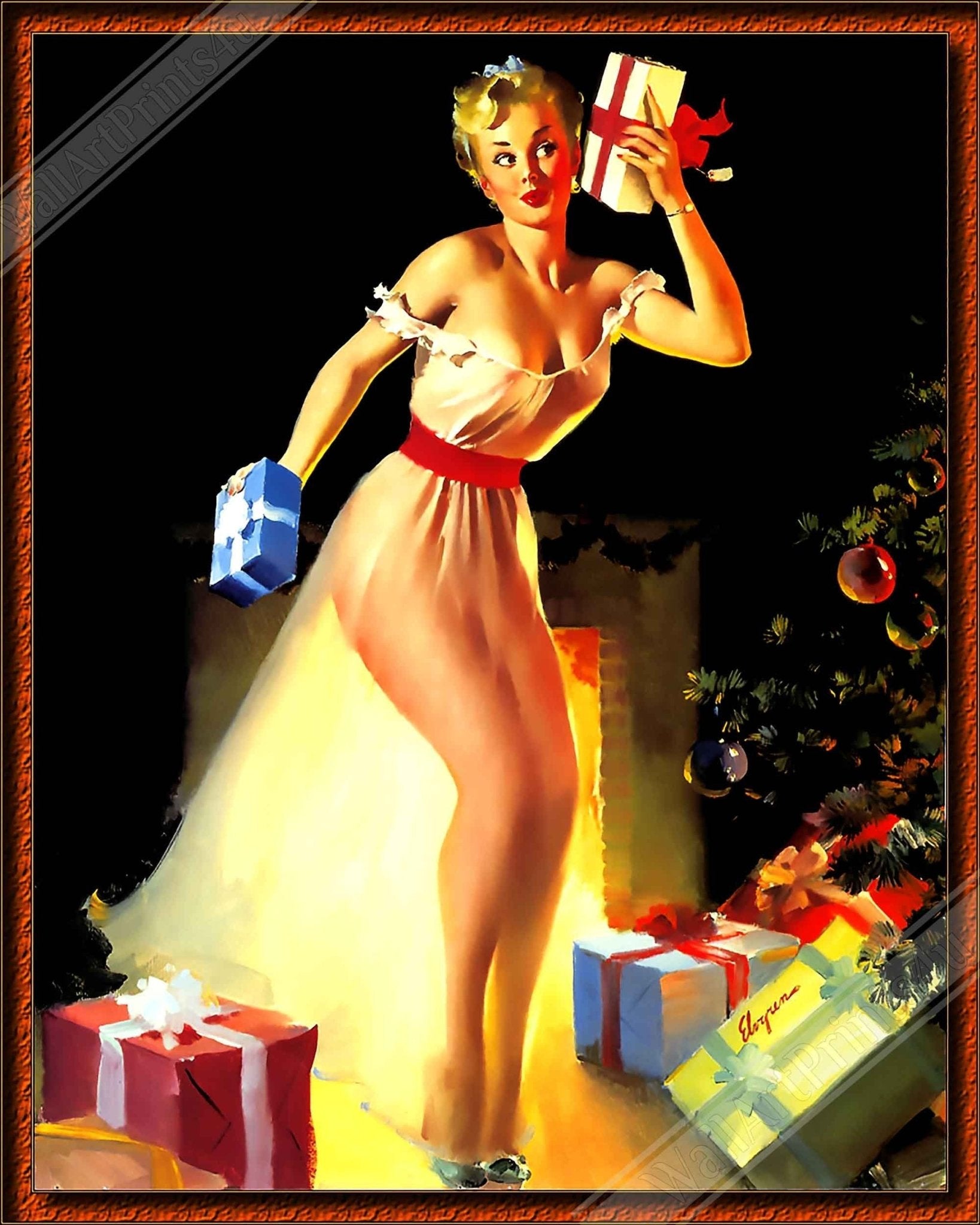 Pin Up Girl Framed, Xmas Presents, Gil Elvgren- Vintage Art - Retro Pin Up Girl Framed Print - Late 1940'S - 1950'S - WallArtPrints4U