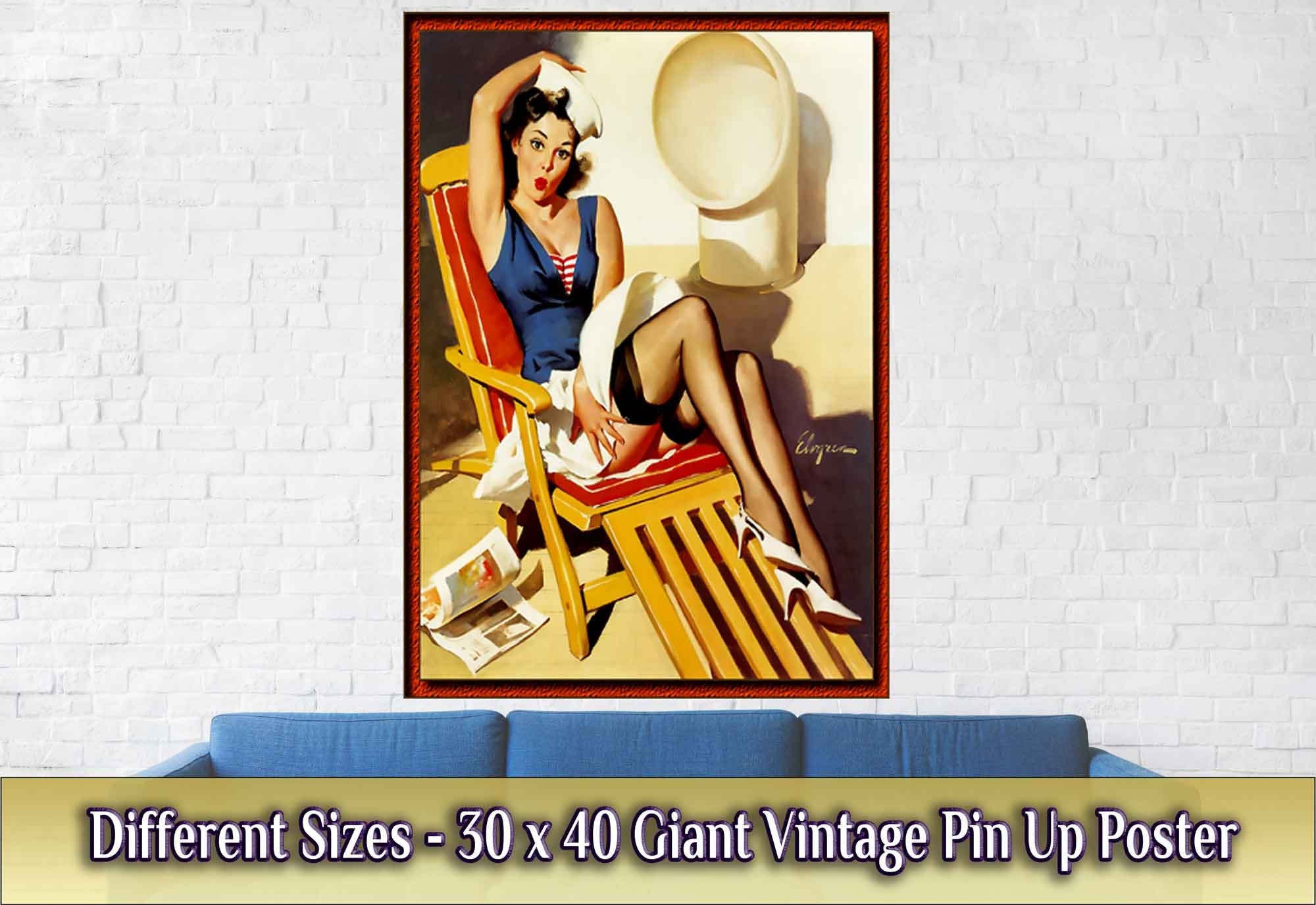 Pin Up Poster, Gil Elvgren, Deck Chair Pin Up - Vintage Art - Retro Pin Up Girl Print - Late 1940'S - 1950'S - WallArtPrints4U