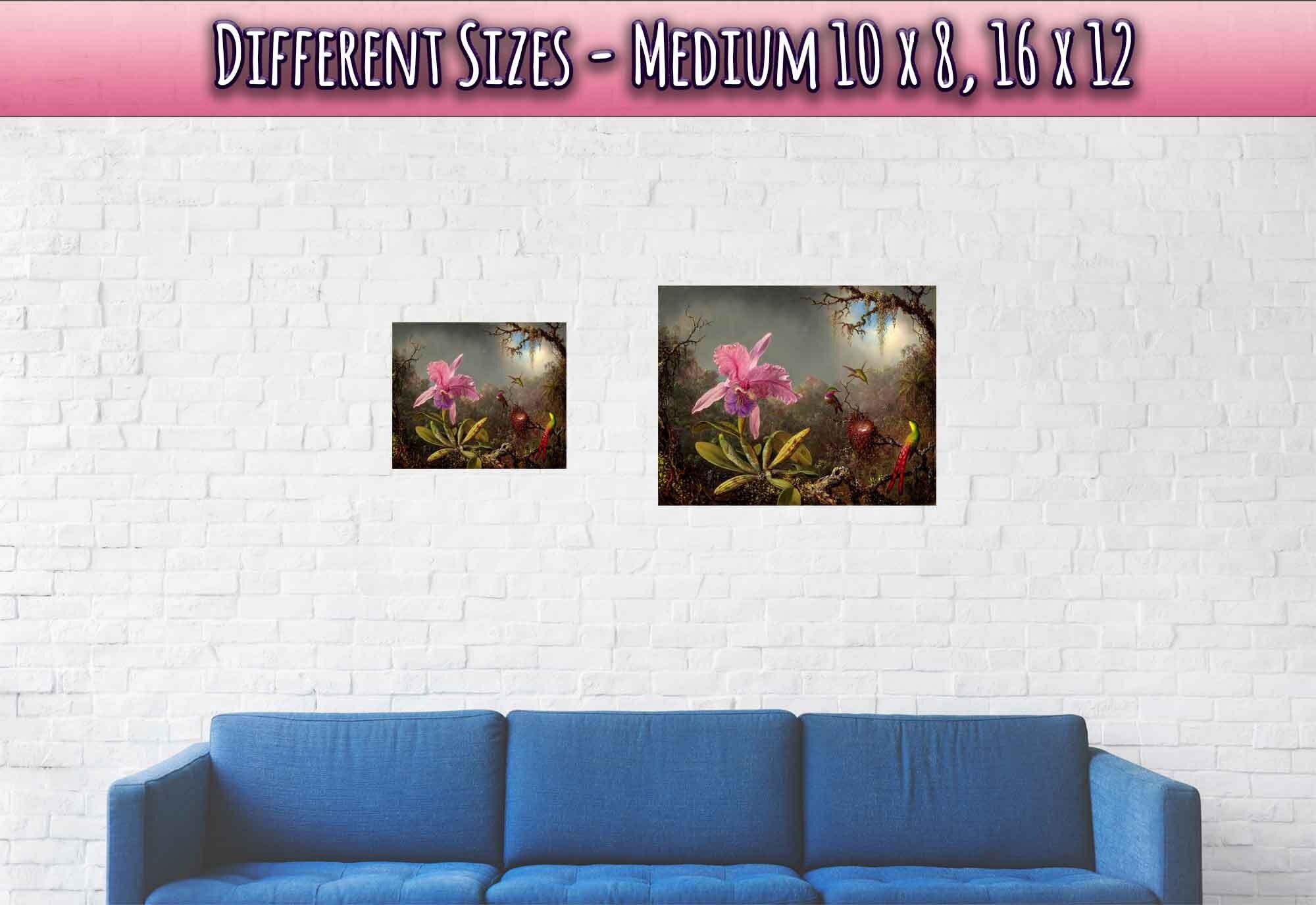Pink Orchid Poster - Cattleya Orchid With Three Hummimgbirds - Vintage Orchid Art Print - WallArtPrints4U