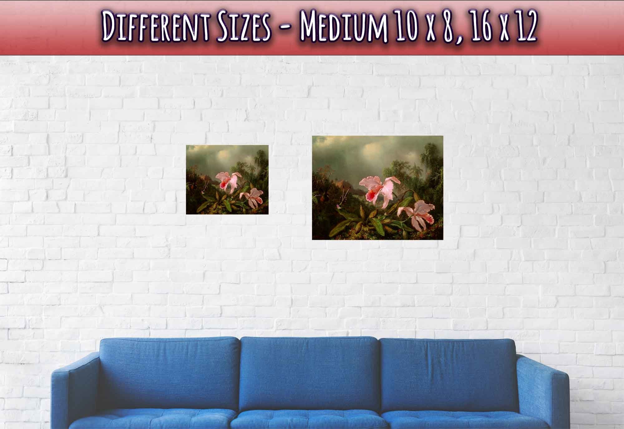 Pink Orchid Poster - Jungle Orchid With Hummimgbirds - Vintage Orchid Art Print - WallArtPrints4U