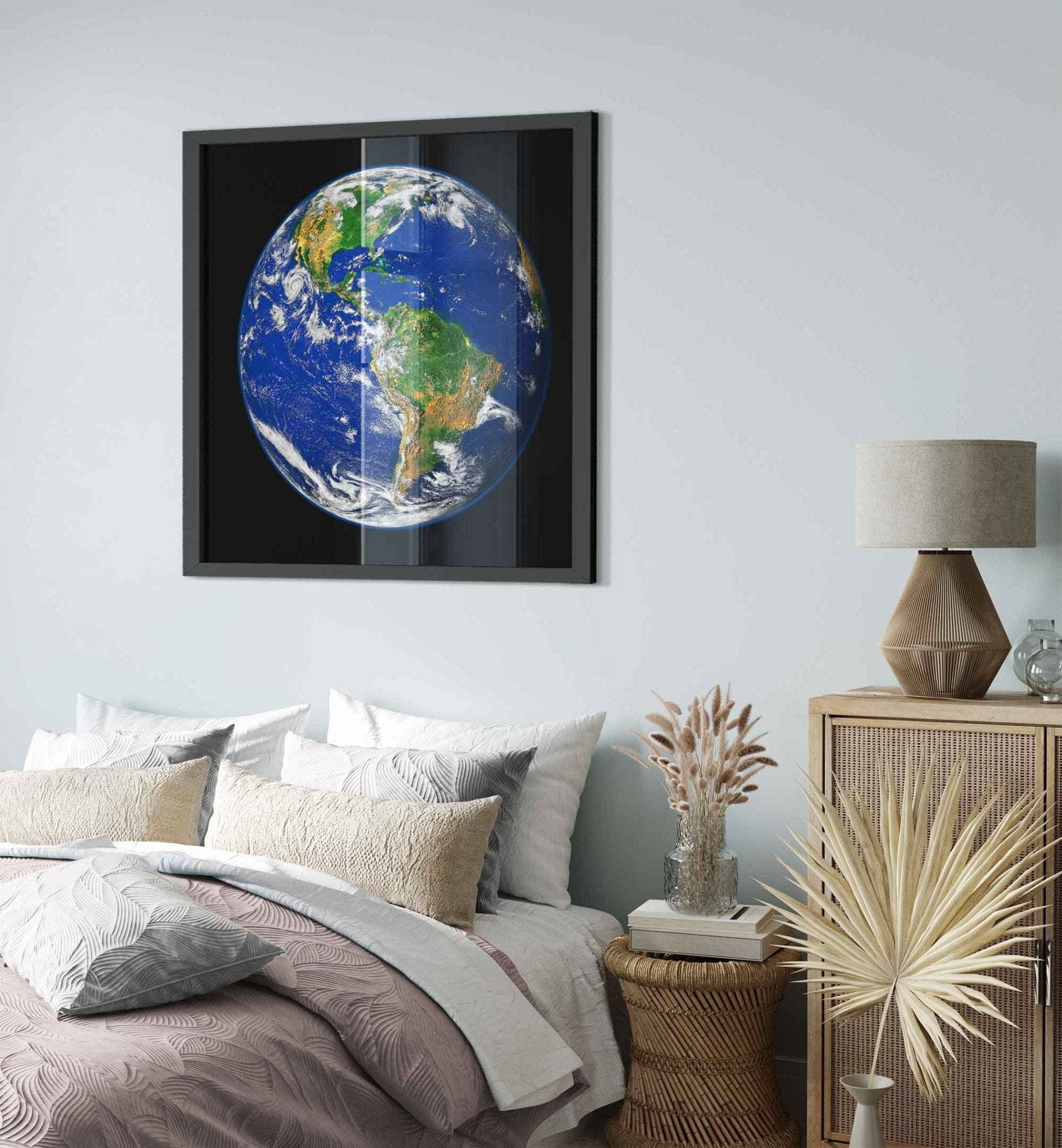 Planet Earth Framed - Planet Earth Framed Print With Hurricane Showing North And South American Continents. - WallArtPrints4U