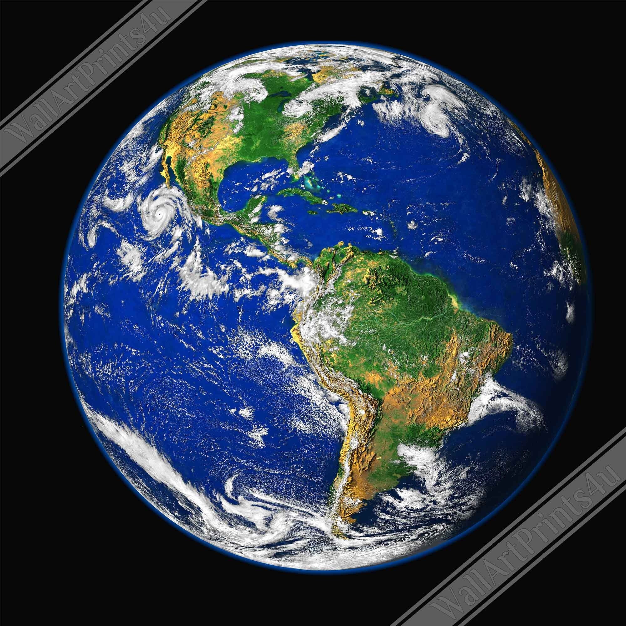 Planet Earth Poster - Planet Earth Print With Hurricane Showing North And South American Continents - WallArtPrints4U