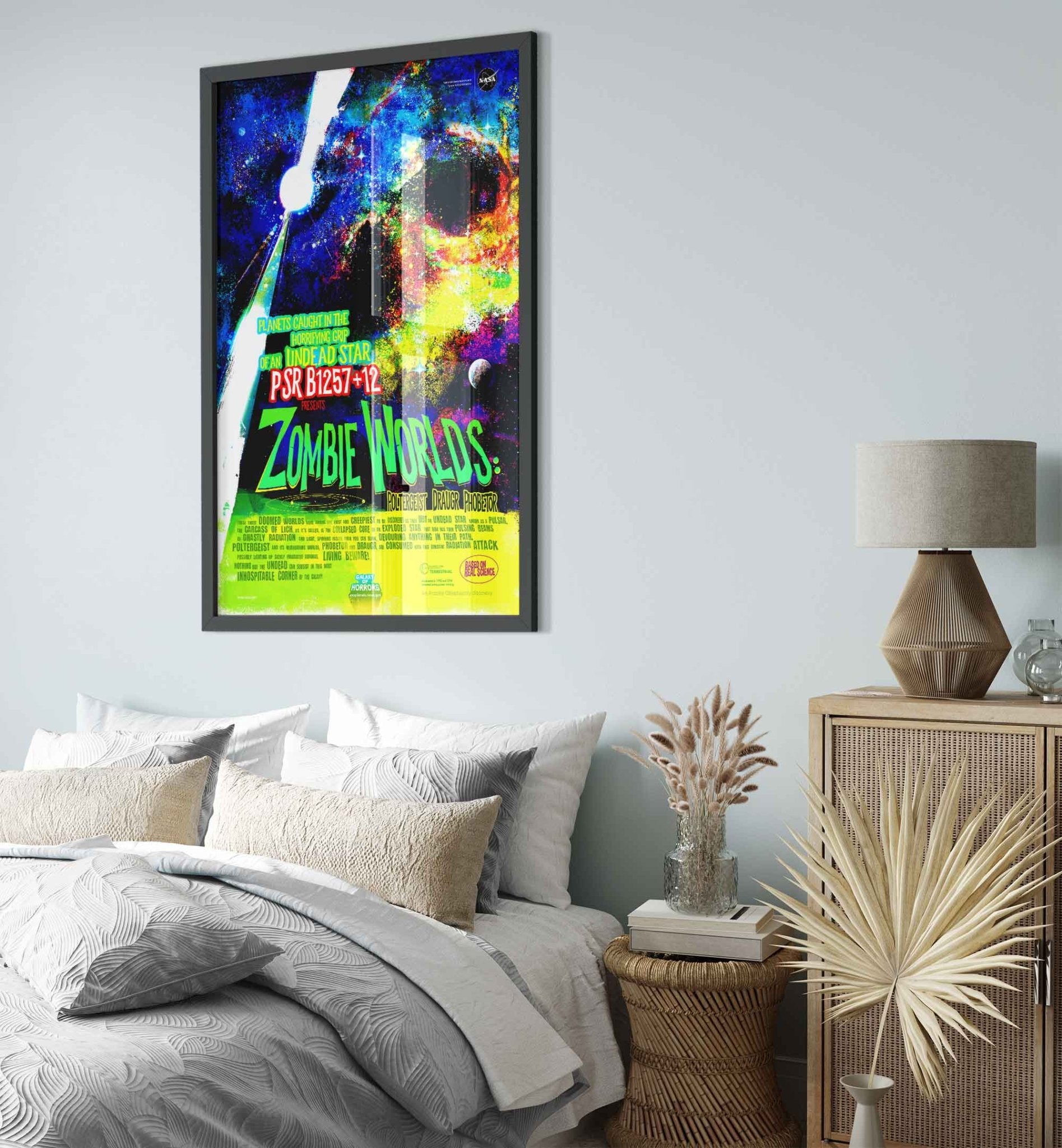 Pulsar Zombie World Framed - Vintage Nasa Space Framed Halloween Comic Version Designed By Nasa - WallArtPrints4U