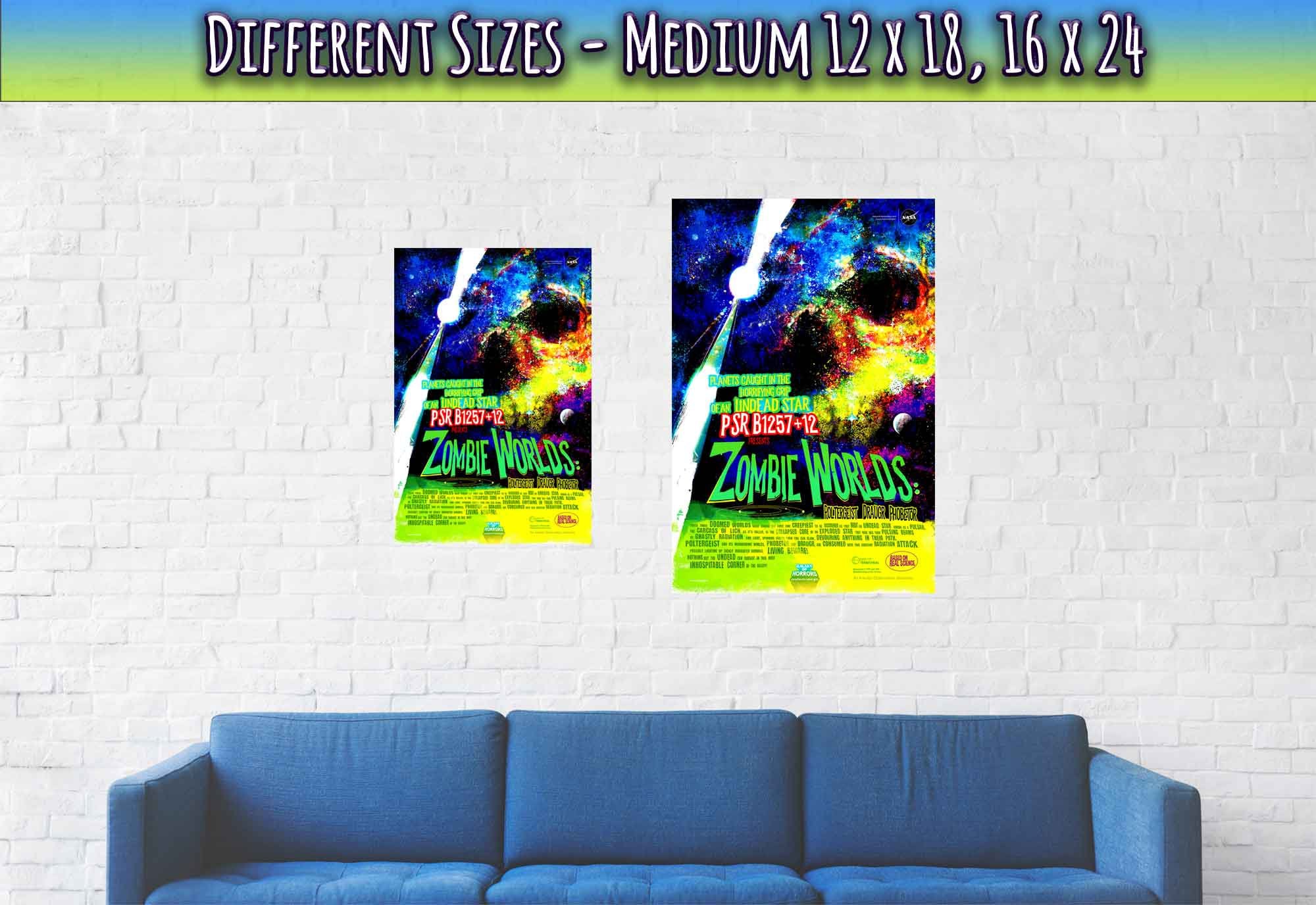 Pulsar Zombie World Poster - Vintage Nasa Space Poster Halloween Comic Version Designed By Nasa - WallArtPrints4U