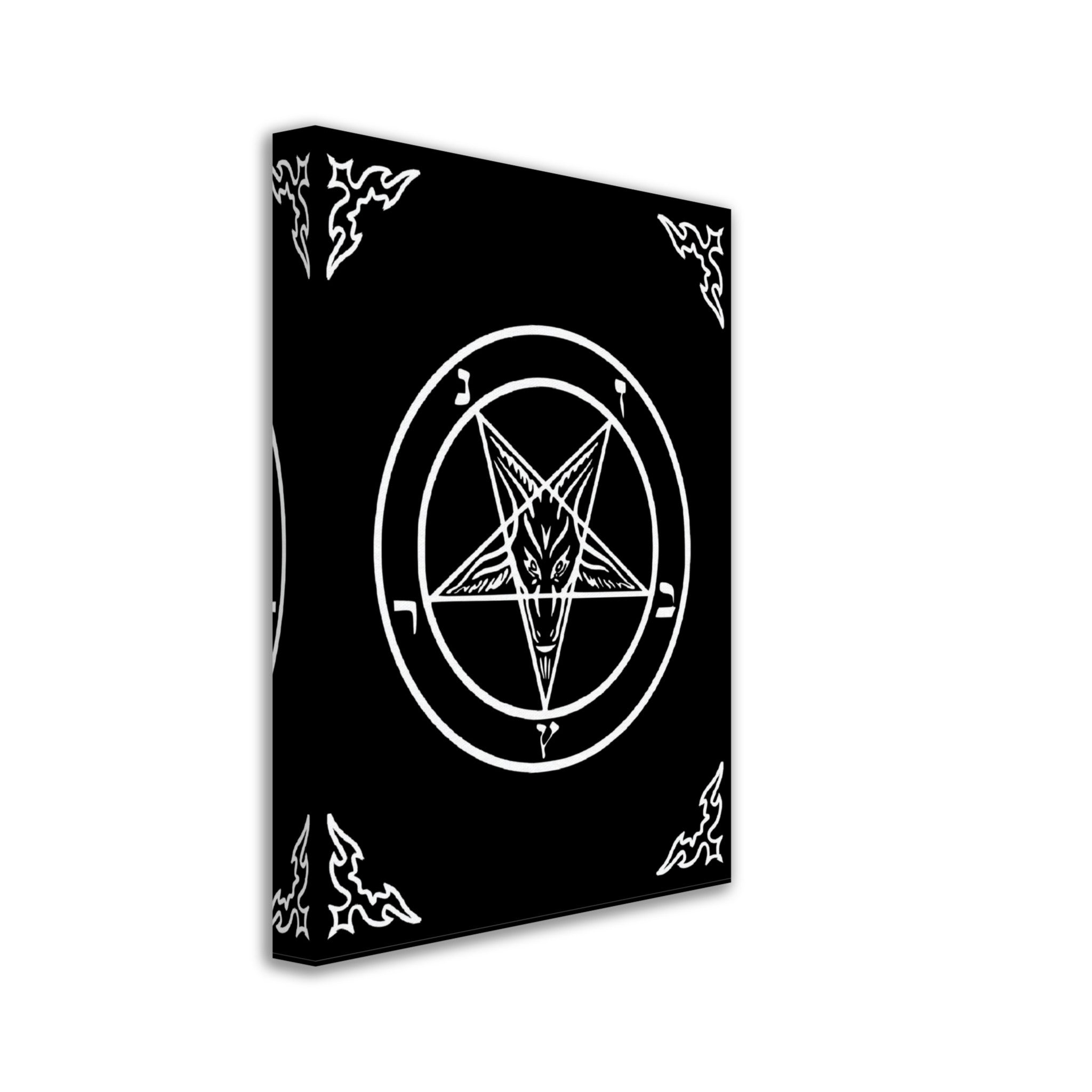 Satanic Goat Canvas White On Black - Sigil Of Baphomet Canvas - Satanic Goat Pentagram Canvas Print White Black - WallArtPrints4U