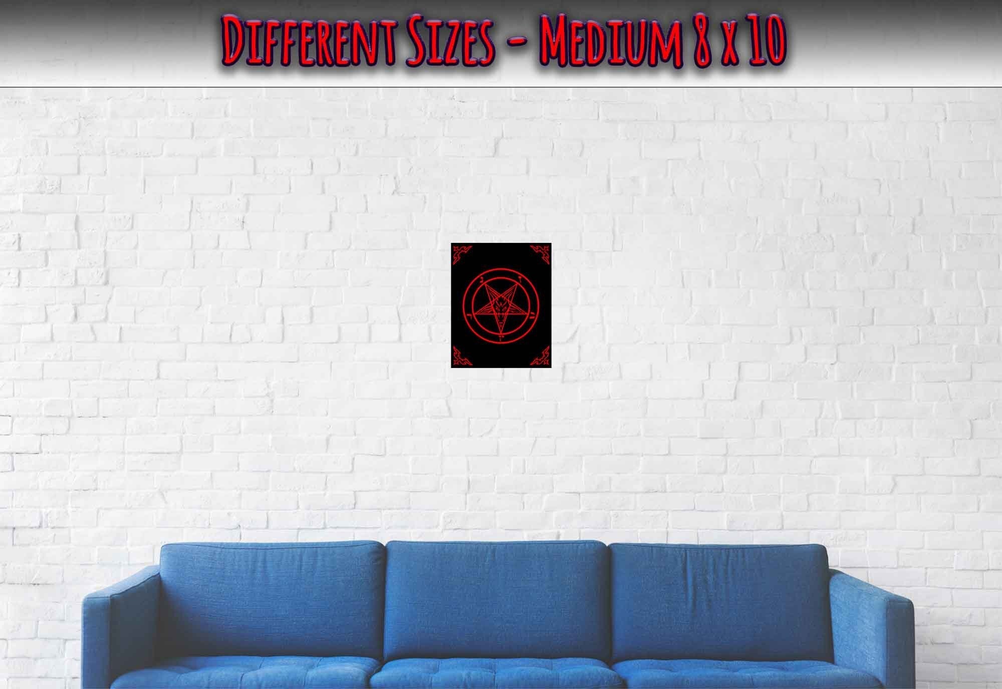 Satanic Goat Poster Red On Black - Sigil Of Baphomet Poster - Satanic Goat Pentagram Print Red Black - WallArtPrints4U