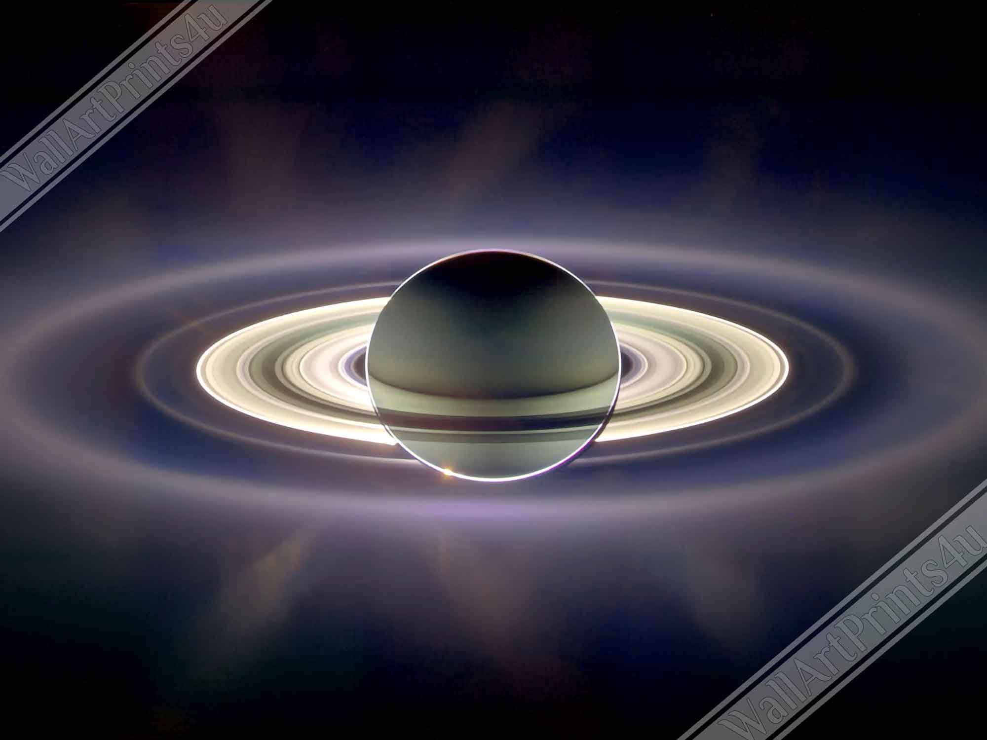 Saturn Framed - Vintage Saturn Eclipsing Sun From Cassini Spacecraft - WallArtPrints4U