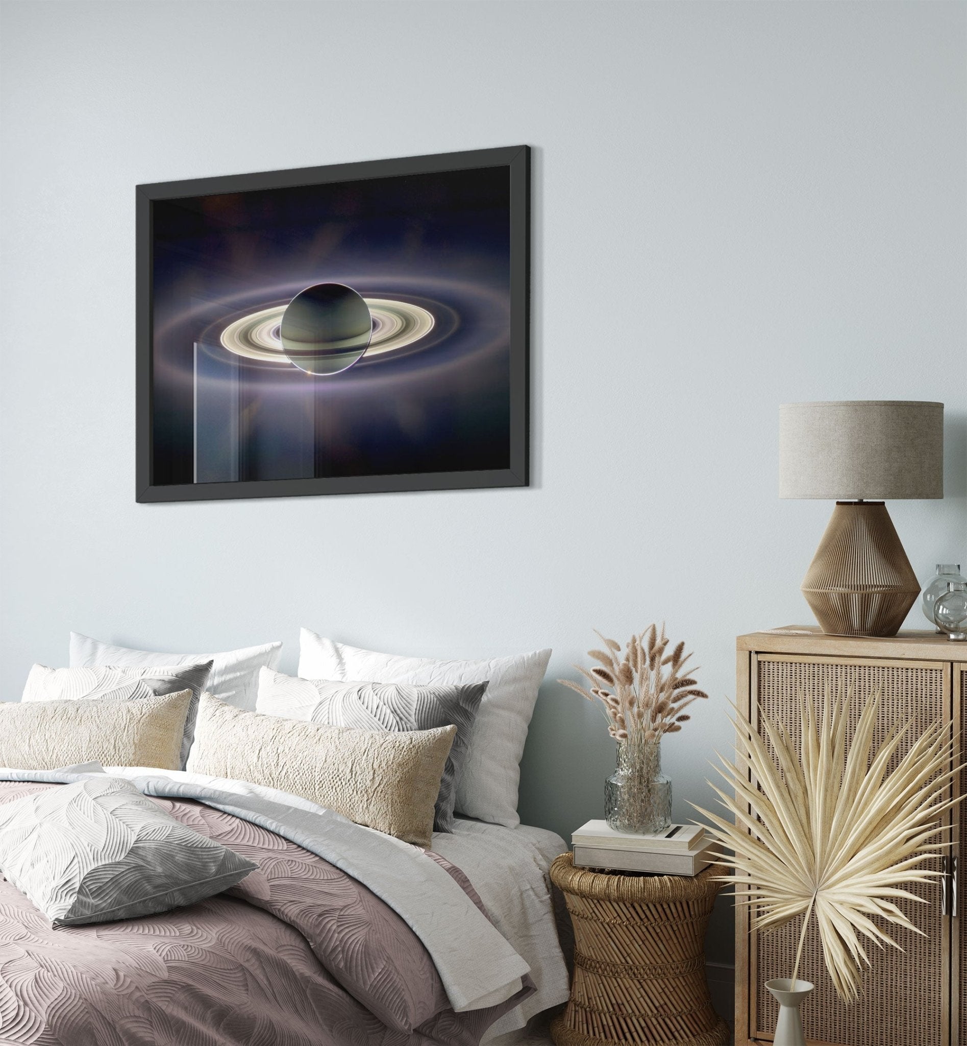 Saturn Framed - Vintage Saturn Eclipsing Sun From Cassini Spacecraft - WallArtPrints4U