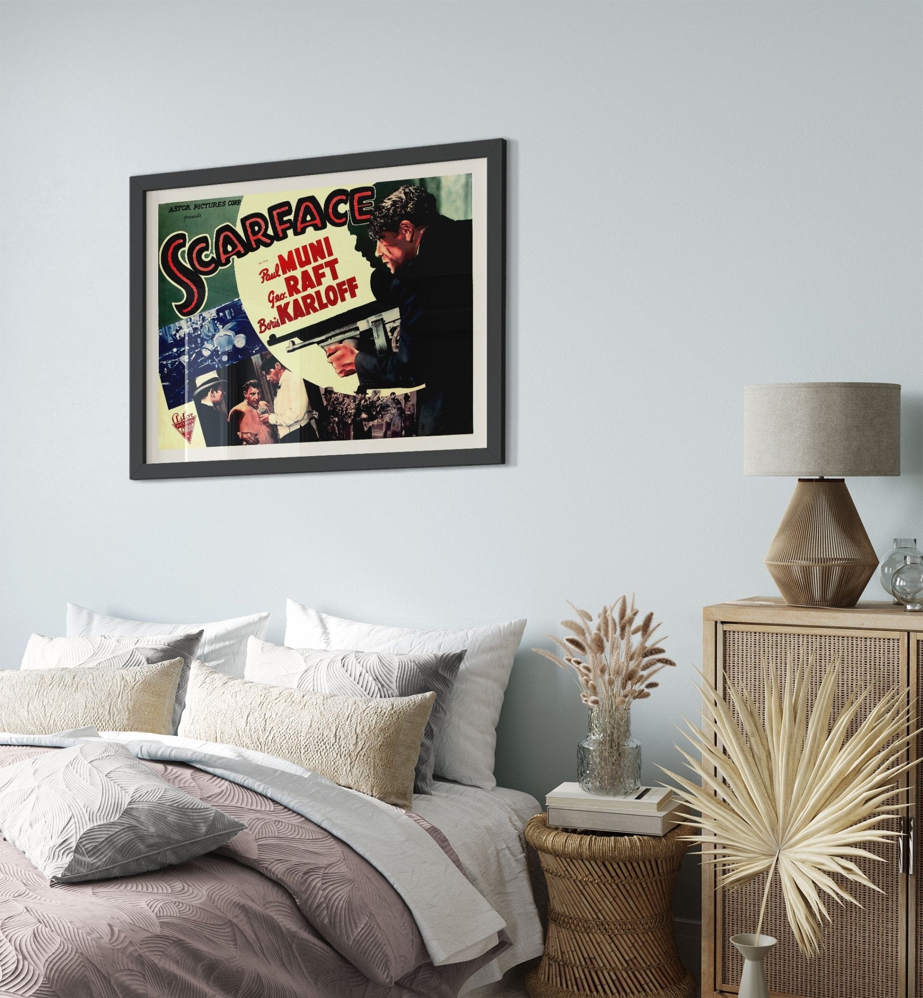 Scarface Movie Framed, Original Vintage Movie Framed 1932 Movie Art - Paul Muni, George Raft, Boris Karloff, Ann Dvorak - WallArtPrints4U