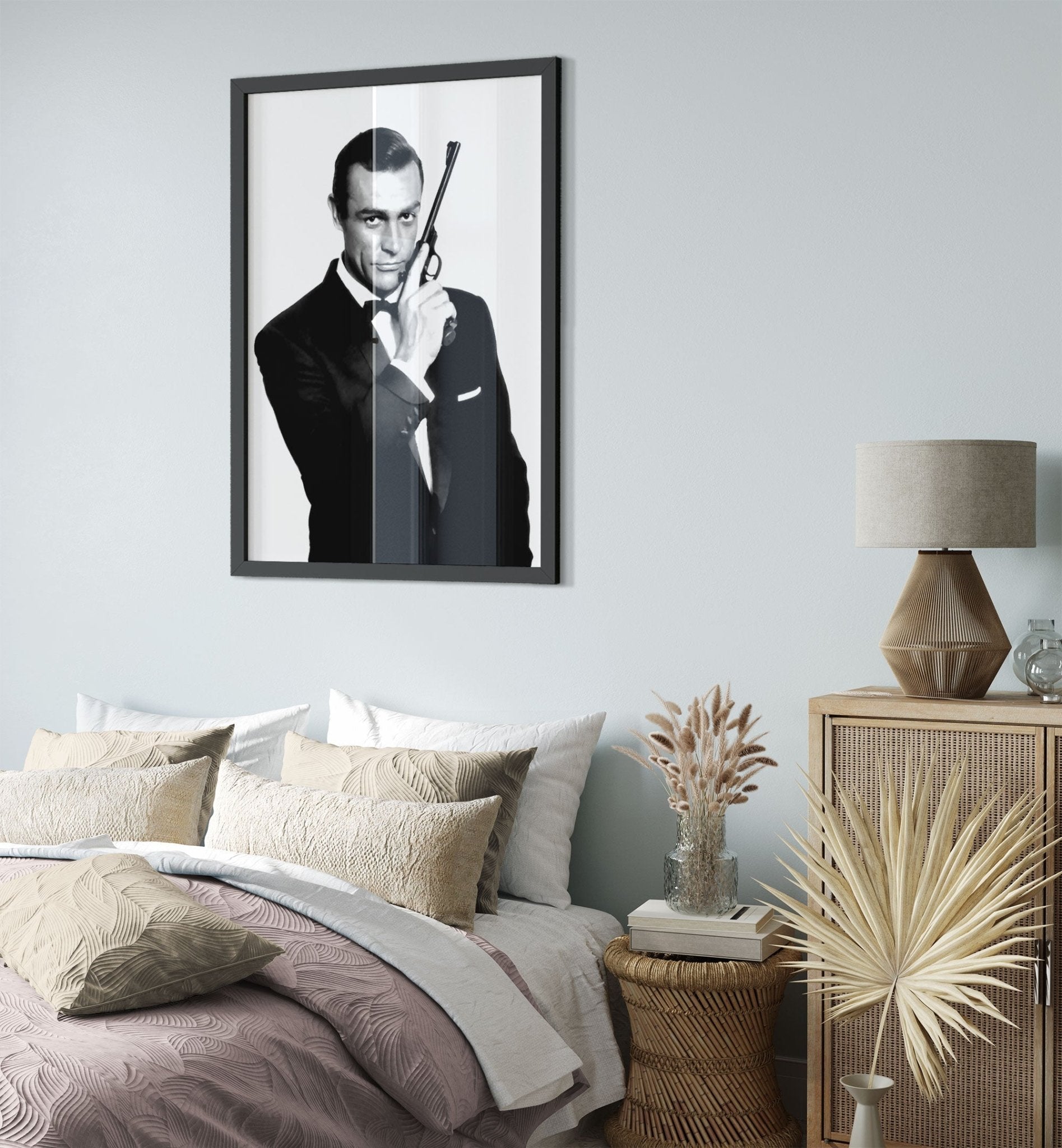 Sean Connery Framed, James Bond With Gun Framed, Vintage Photo Portrait - Sean Connery Framed Print - WallArtPrints4U
