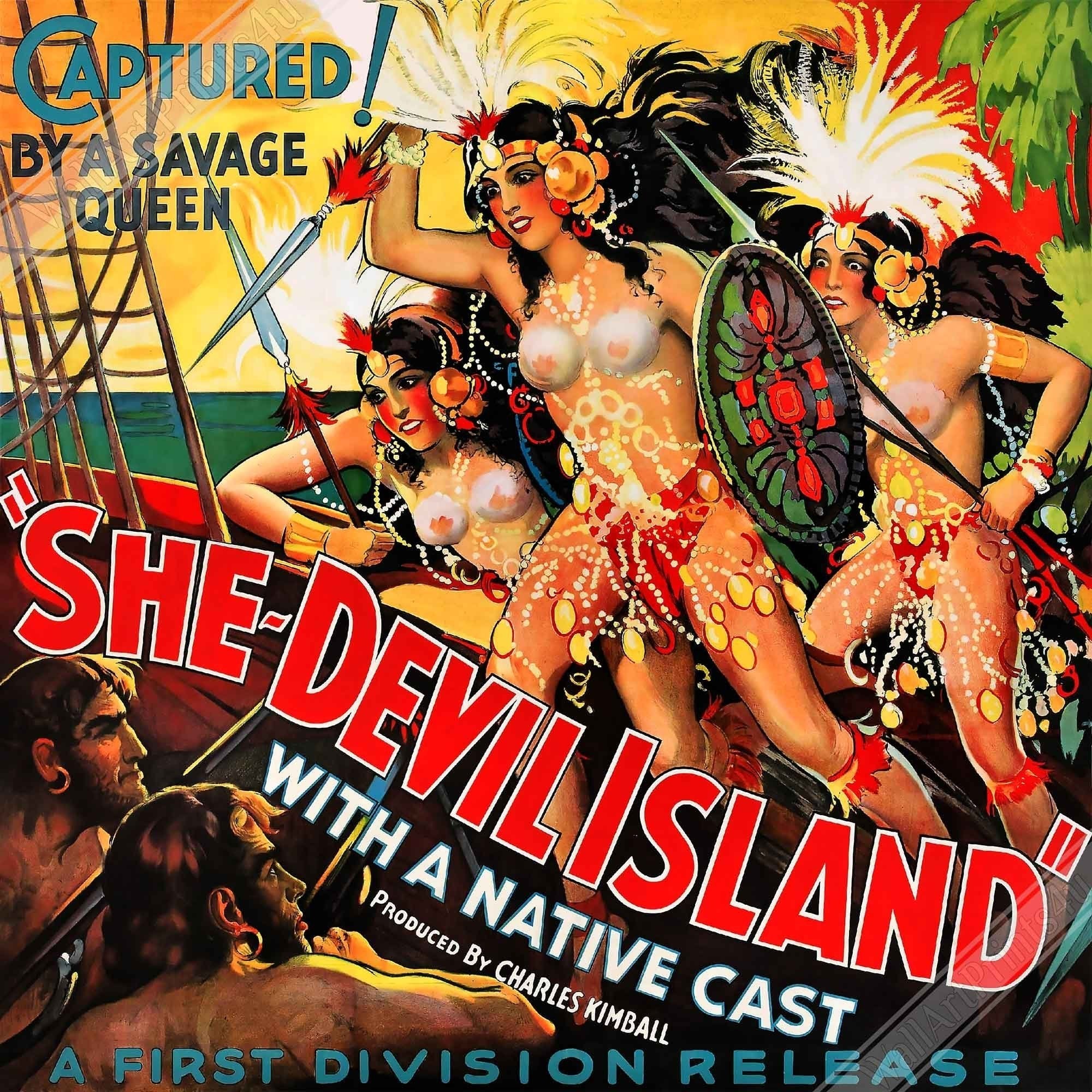 She Devil Framed, She Devil Island Vintage Horror Movie Framed 1936 Framed Film Art - Ramon Pereda, Adriana Lamar - WallArtPrints4U