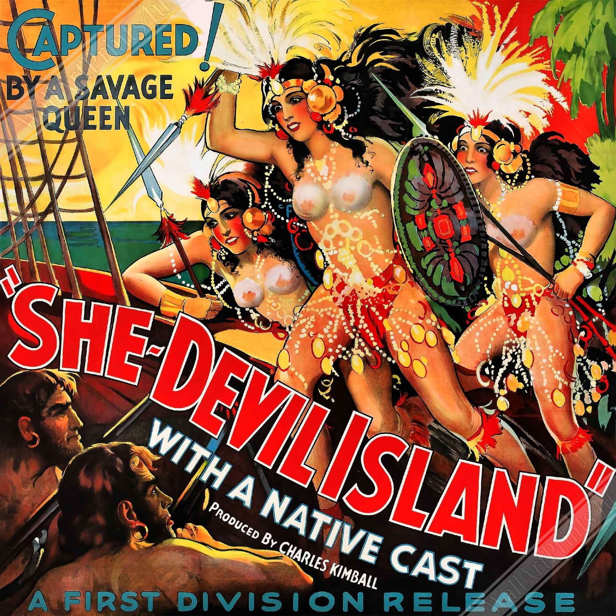 She Devil Poster, She Devil Island Vintage Horror Movie Poster 1936 Poster Film Art - Ramon Pereda, Adriana Lamar - WallArtPrints4U