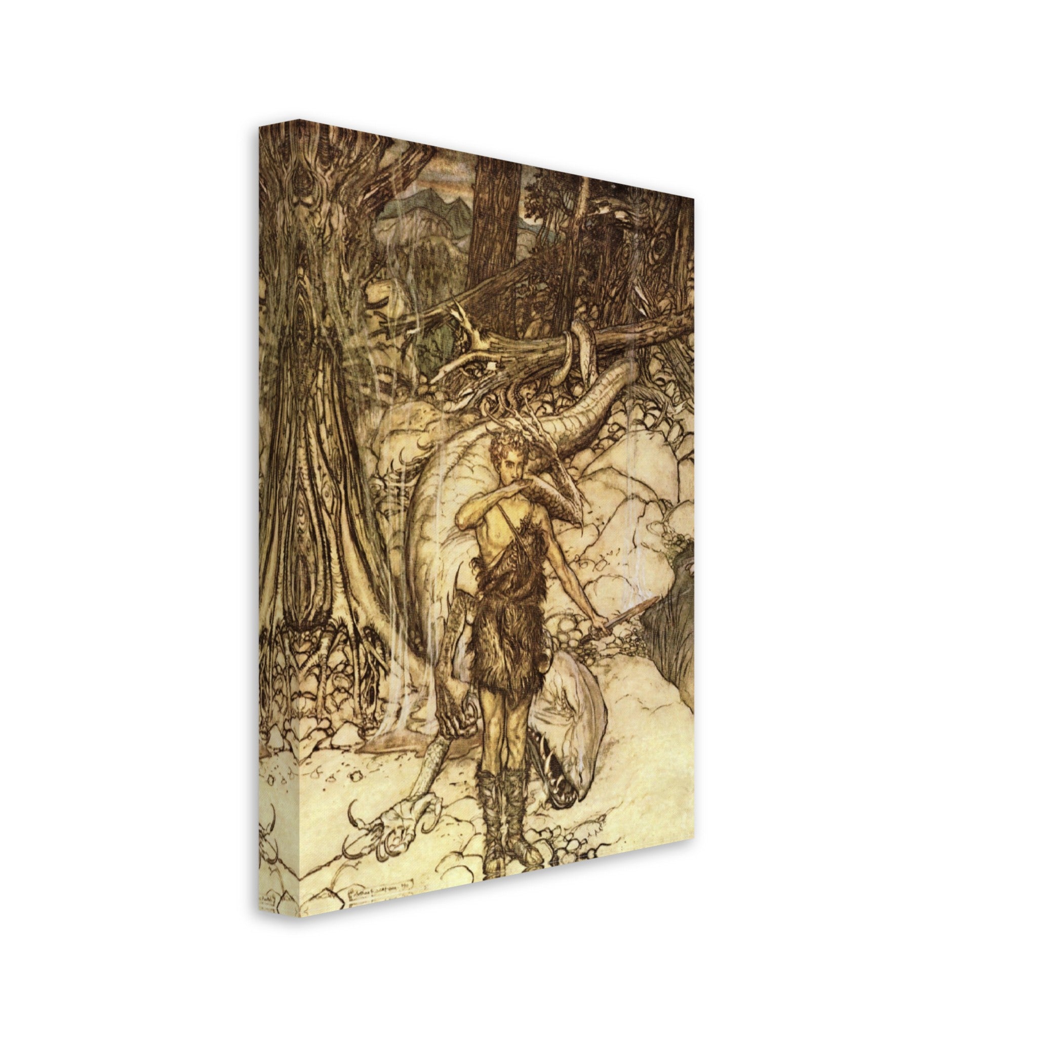 Siegfried Canvas Print - Arthur Rackham Siegfried Slays Fafnir Dragon - Arthur Rackham Canvas - WallArtPrints4U