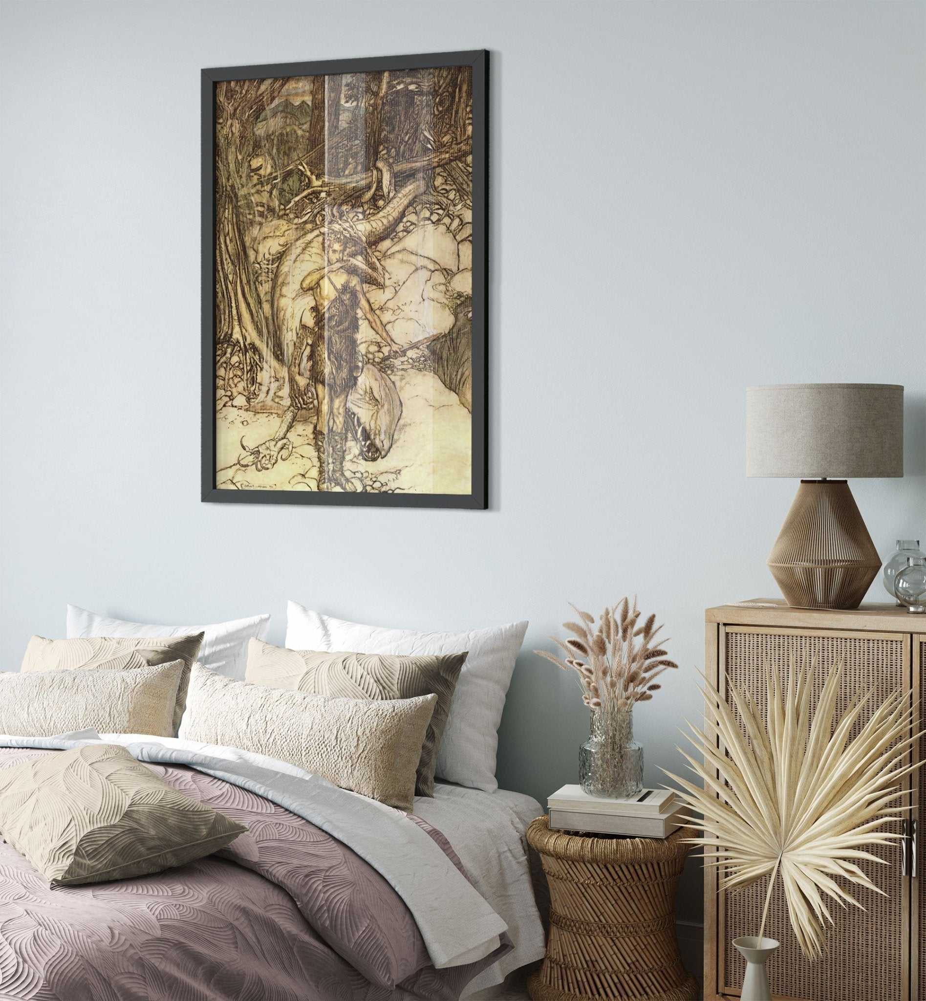 Siegfried Framed Print - Arthur Rackham Siegfried Slays Fafnir Dragon - Arthur Rackham Framed UK, EU USA Domestic Shipping - WallArtPrints4U