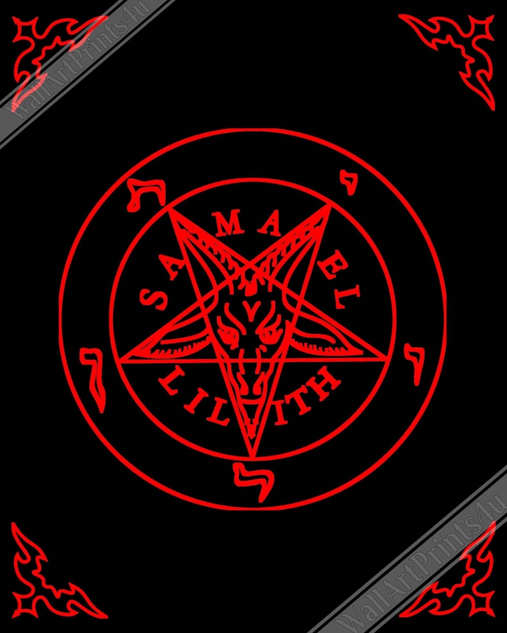 Sigil Of Baphomet Framed - Red Seal Of Baphomet Framed - Red On Black - Samael Lilith Version Framed Print UK, EU, USA, AUS Domestic Shipping - WallArtPrints4U