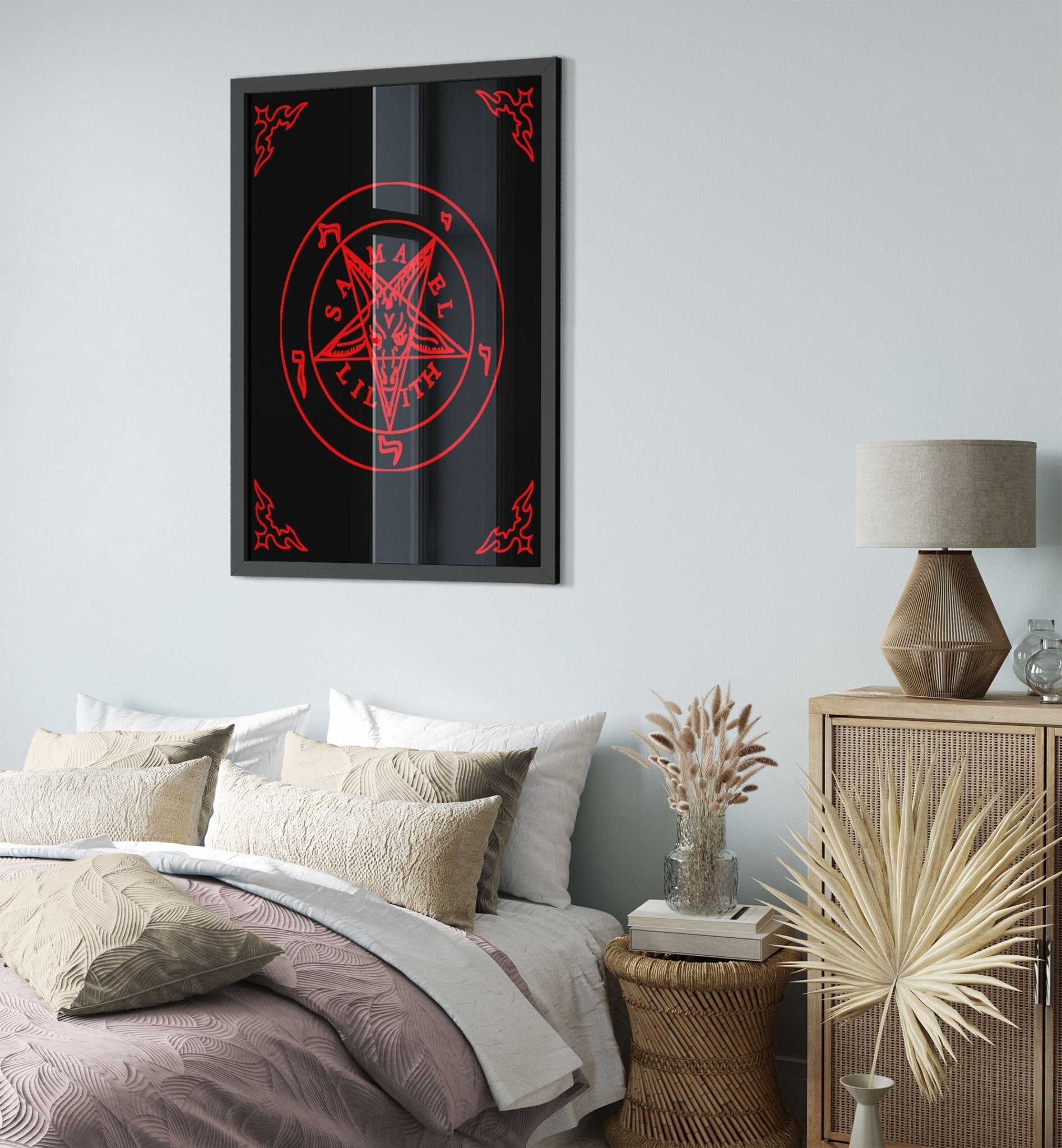 Sigil Of Baphomet Framed - Red Seal Of Baphomet Framed - Red On Black - Samael Lilith Version Framed Print UK, EU, USA, AUS Domestic Shipping - WallArtPrints4U