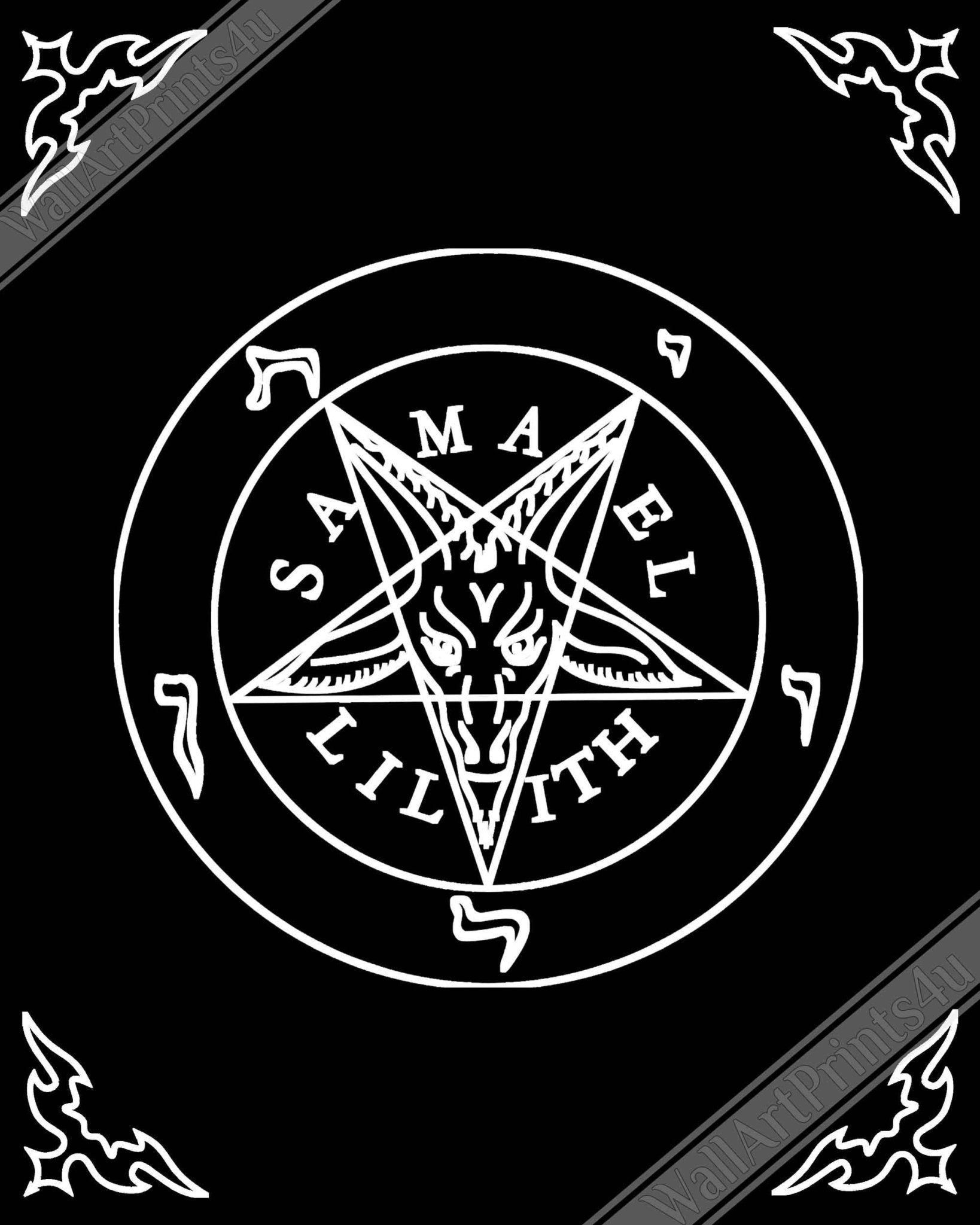 Sigil Of Baphomet Poster - Seal Of Baphomet Poster - White On Black - Samael Lilith Version Print - WallArtPrints4U