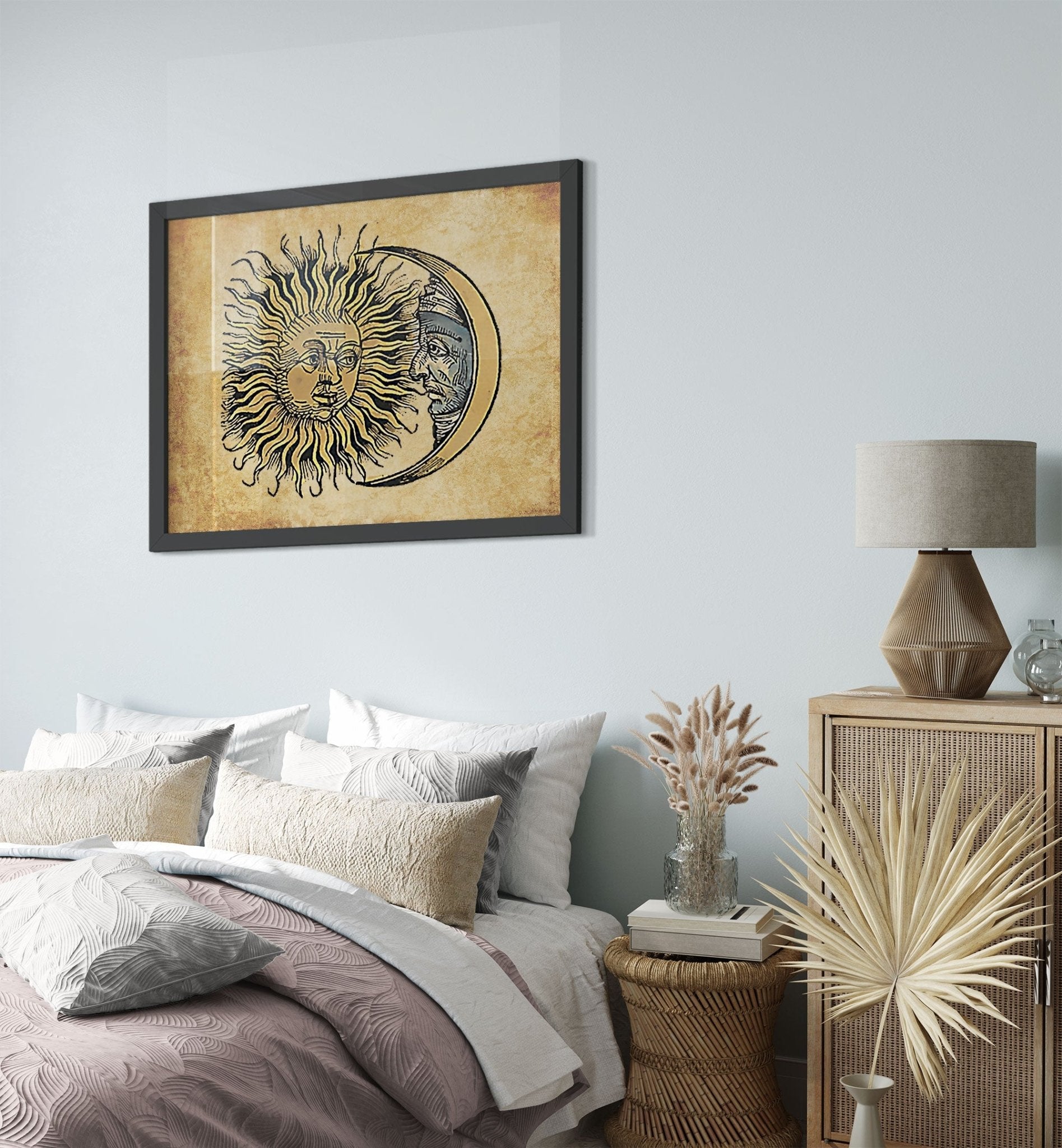 Sun Moon Framed Vintage Sun And Moon Framed Print Aged Parchment - WallArtPrints4U