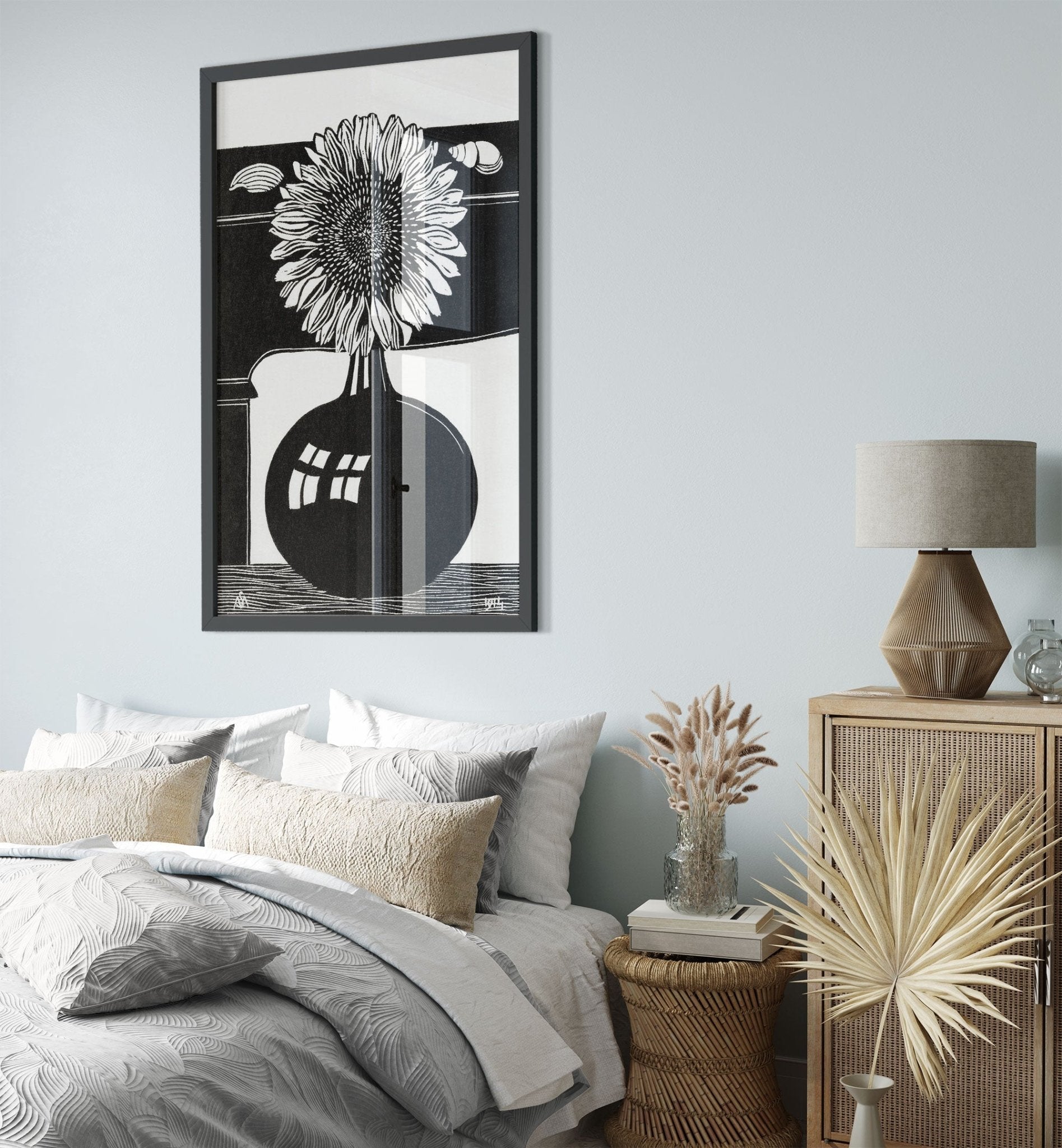 Sunflower Framed, Samuel Jessurun Halocast Victim, Sunflower Framed Print Black & White - WallArtPrints4U