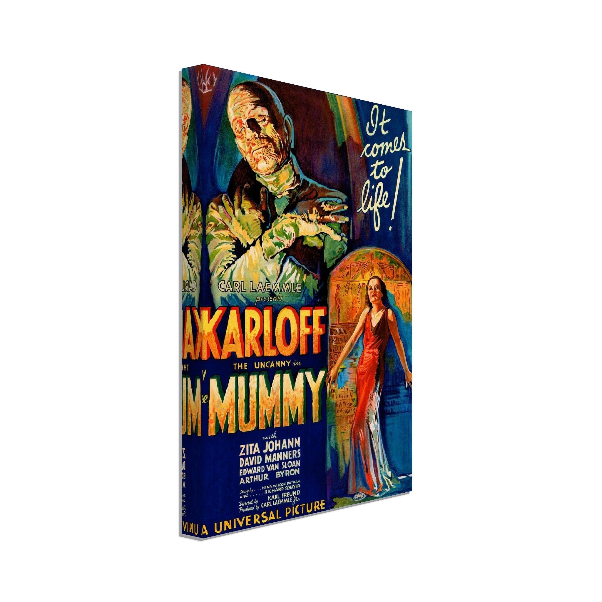 The Mummy Canvas, Vintage Horror Movie Canvas 1932 Version 2 Canvas Film Art - Boris Karloff, Zita Johann, David Manners - WallArtPrints4U