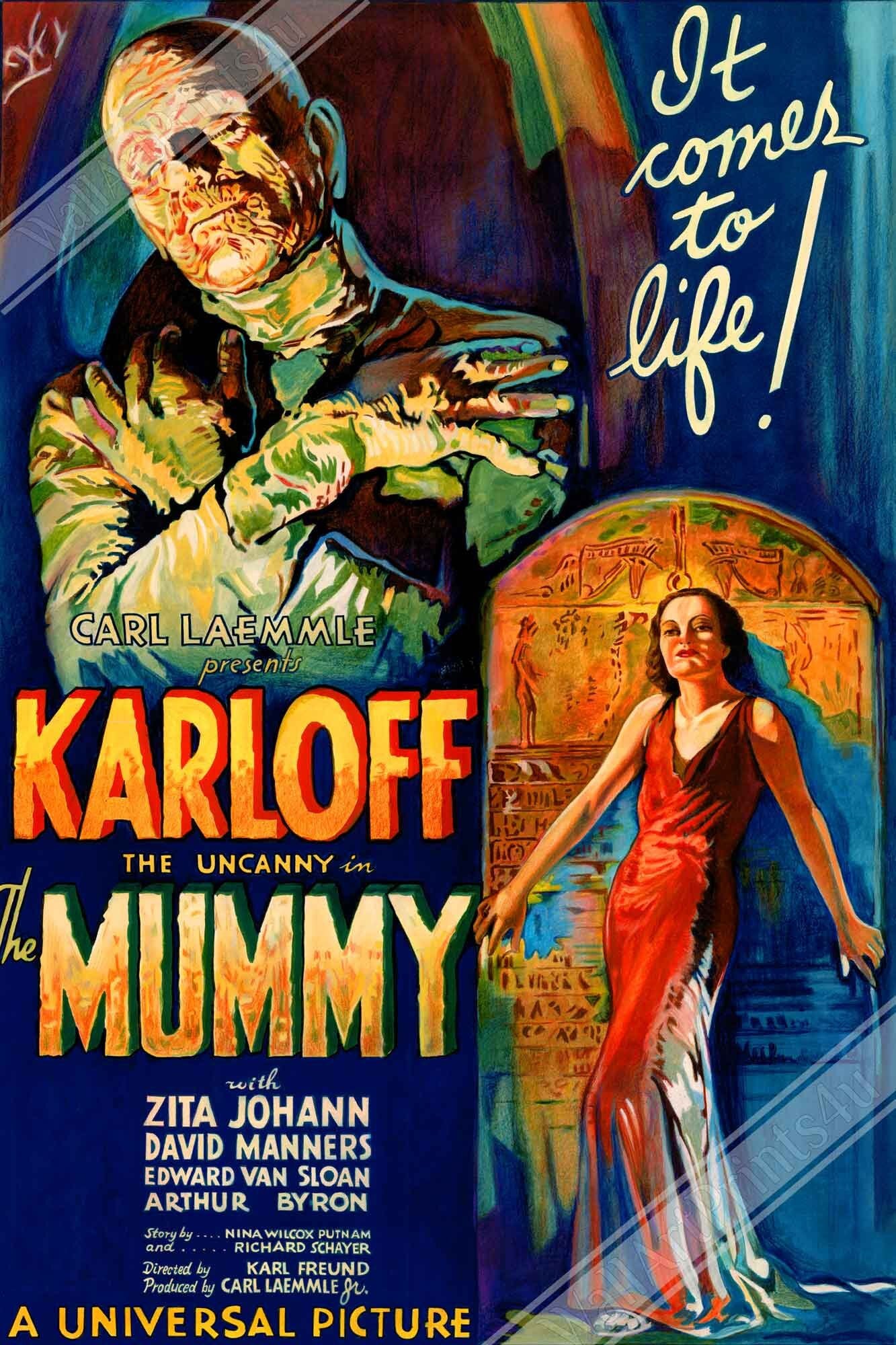 The Mummy Canvas, Vintage Horror Movie Canvas 1932 Version 2 Canvas Film Art - Boris Karloff, Zita Johann, David Manners - WallArtPrints4U