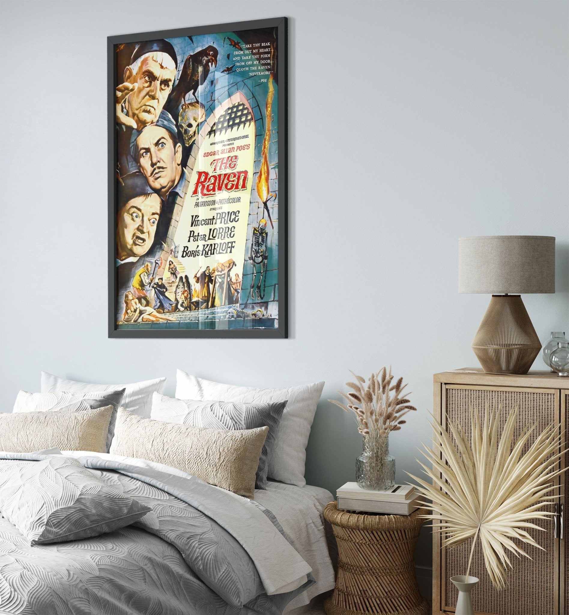 The Raven Framed, Vintage Movie Framed 1963 Framed Film Art - Vincent Price, Peter Lorre, Boris Karloff - WallArtPrints4U