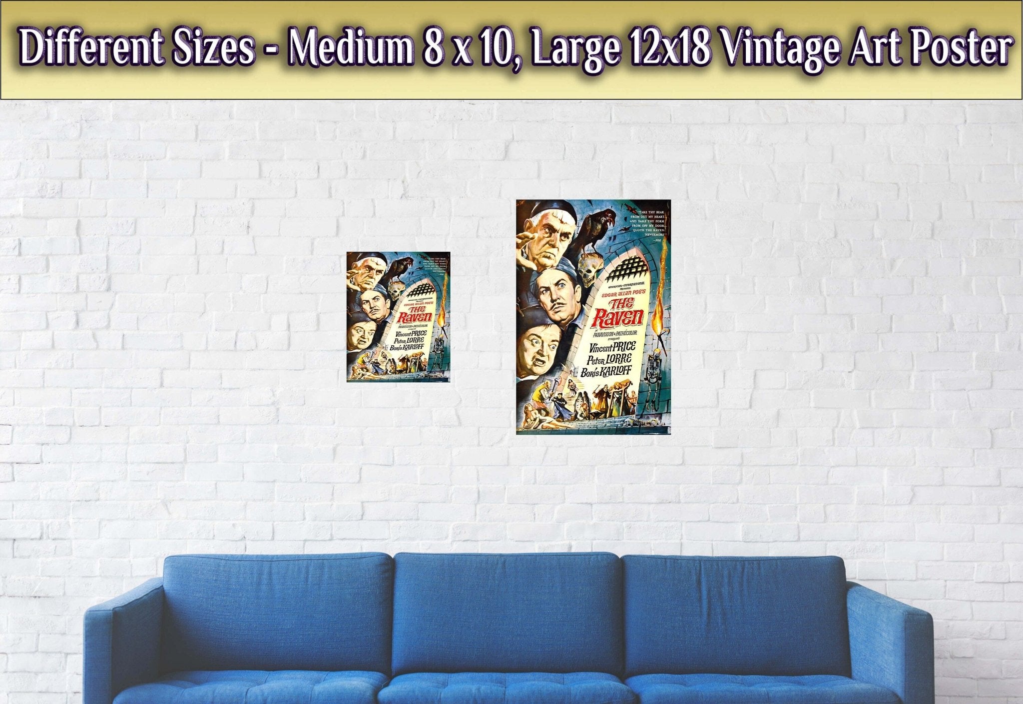 The Raven Poster, Vintage Movie Poster 1963 Poster Film Art - Vincent Price, Peter Lorre, Boris Karloff - WallArtPrints4U