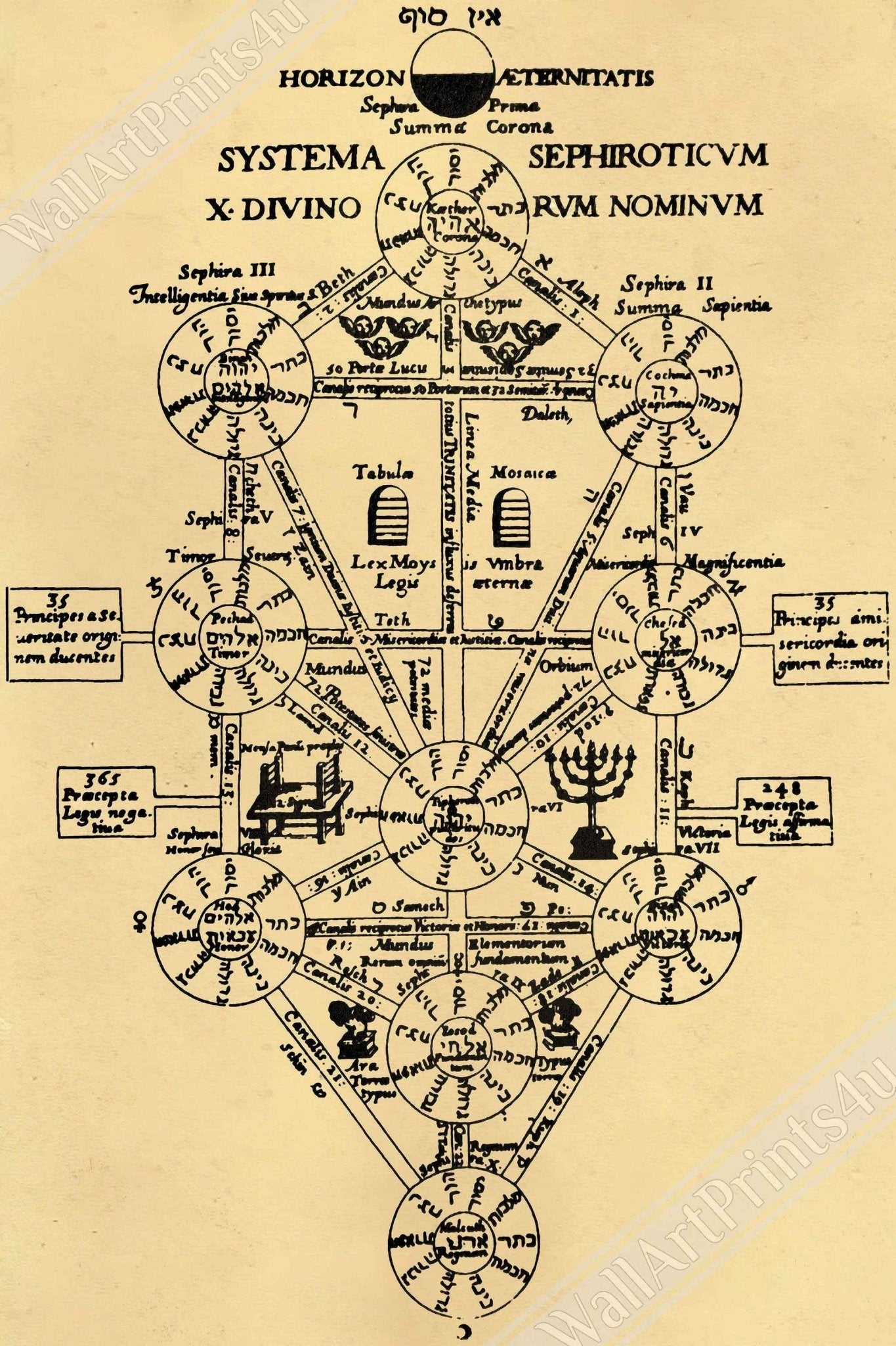 Tree Of Life Poster, Kabbalah Vintage Tree Of Life Print Athanasius Kircher 1652 - WallArtPrints4U