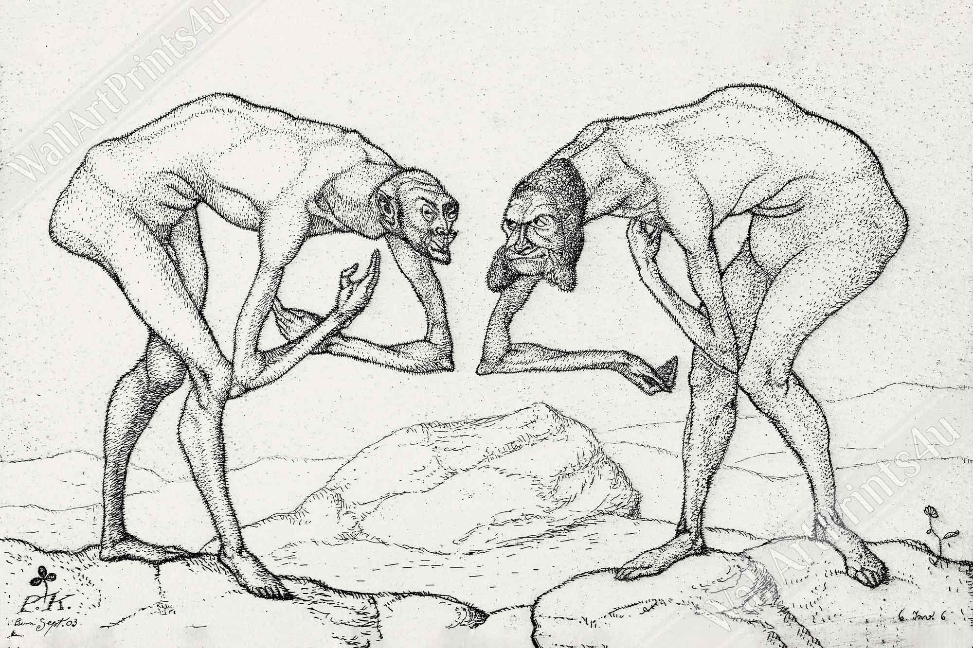 Two Men Believing Each To Be Higher Rank Poster, Abstract Art Print, Paul Klee, Two Men Higher Rank Print - WallArtPrints4U