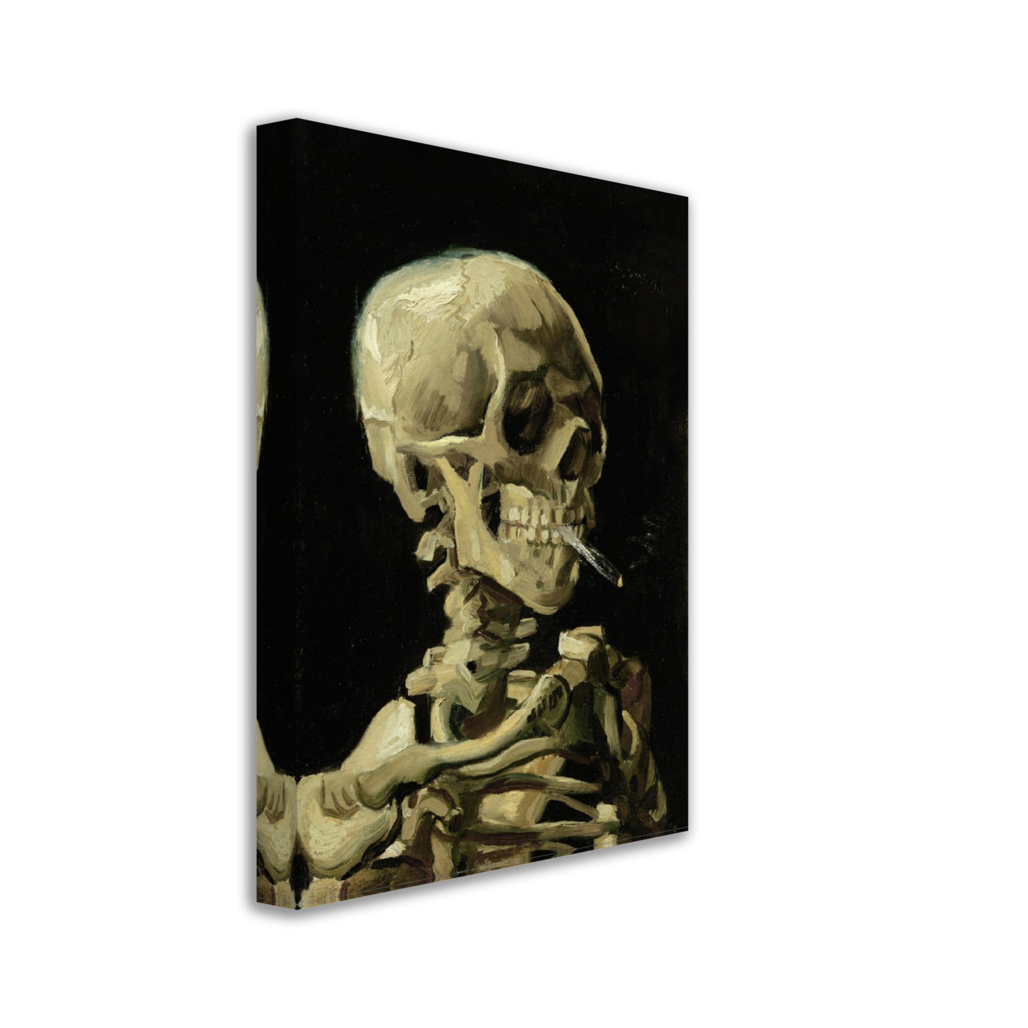 Van Gogh Skeleton With A Cigarette Canvas - Skull With A Burning Cigarette Canvas Print - WallArtPrints4U