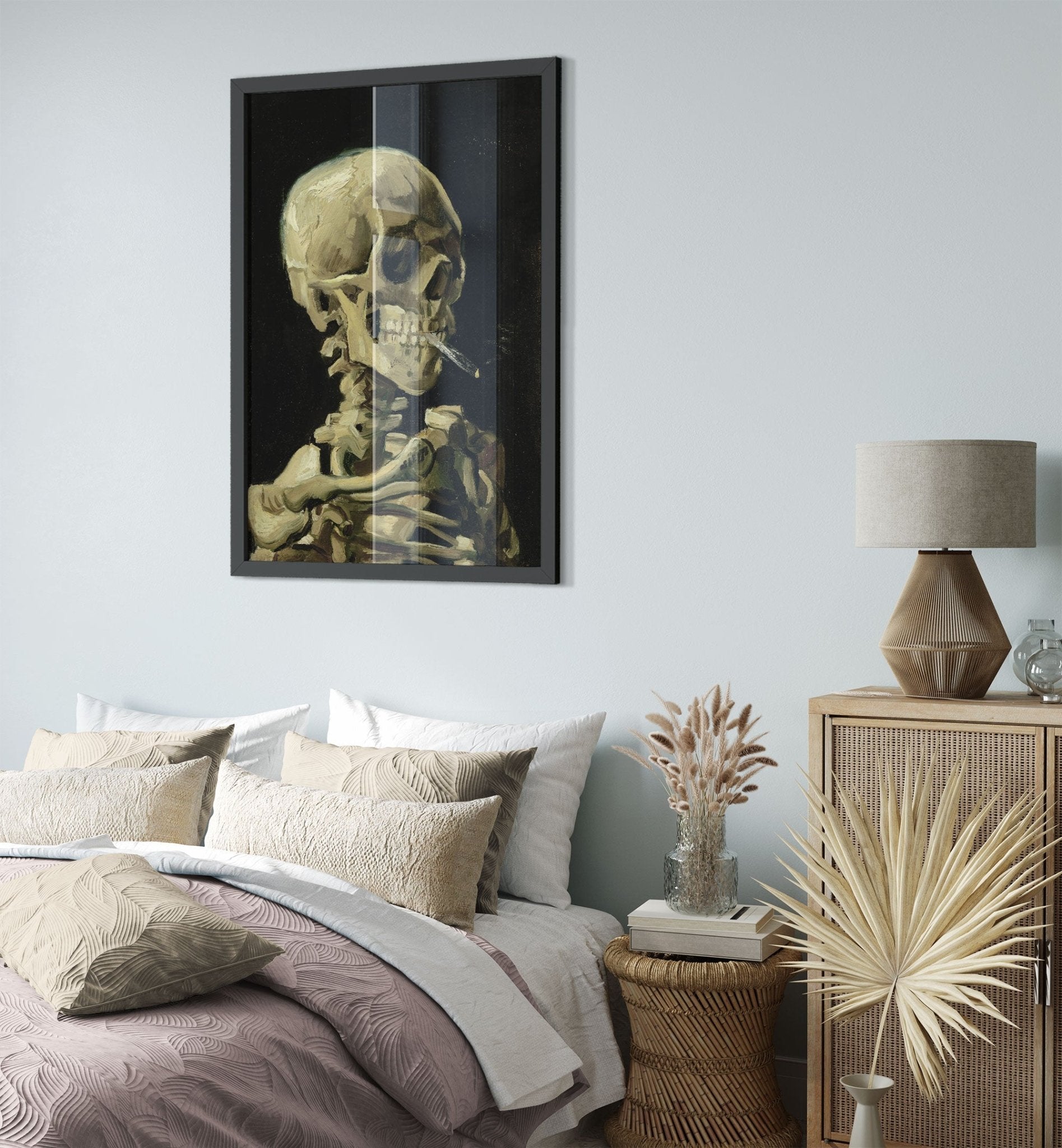 Van Gogh Skeleton With A Cigarette Framed - Skull With A Burning Cigarette Framed Print - WallArtPrints4U