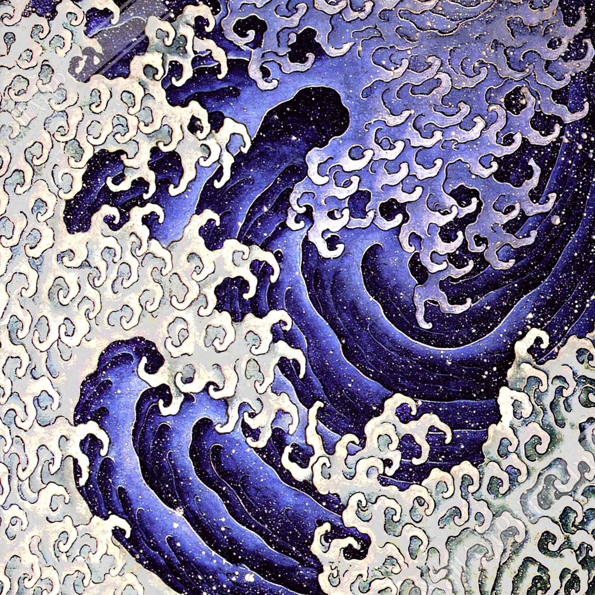 Vintage Bathroom Canvas - Masculine Wave Canvas Print, Katsushika Hokusai Circa 1835 - WallArtPrints4U