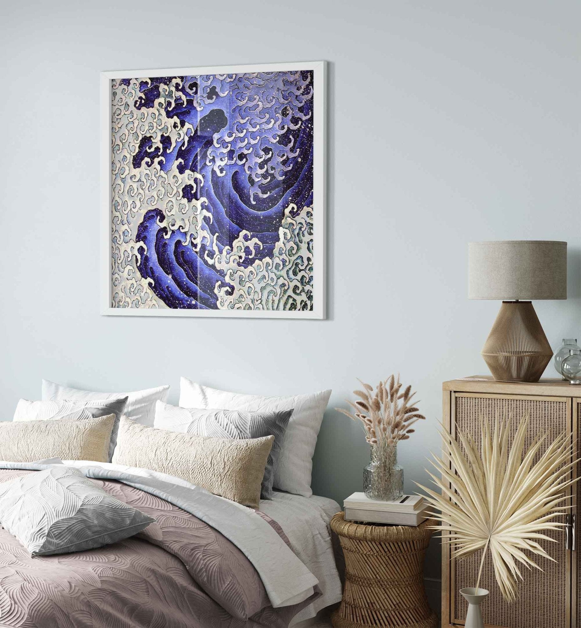 Vintage Bathroom Framed - Masculine Wave Framed Print, Katsushika Hokusai Circa 1835 - WallArtPrints4U