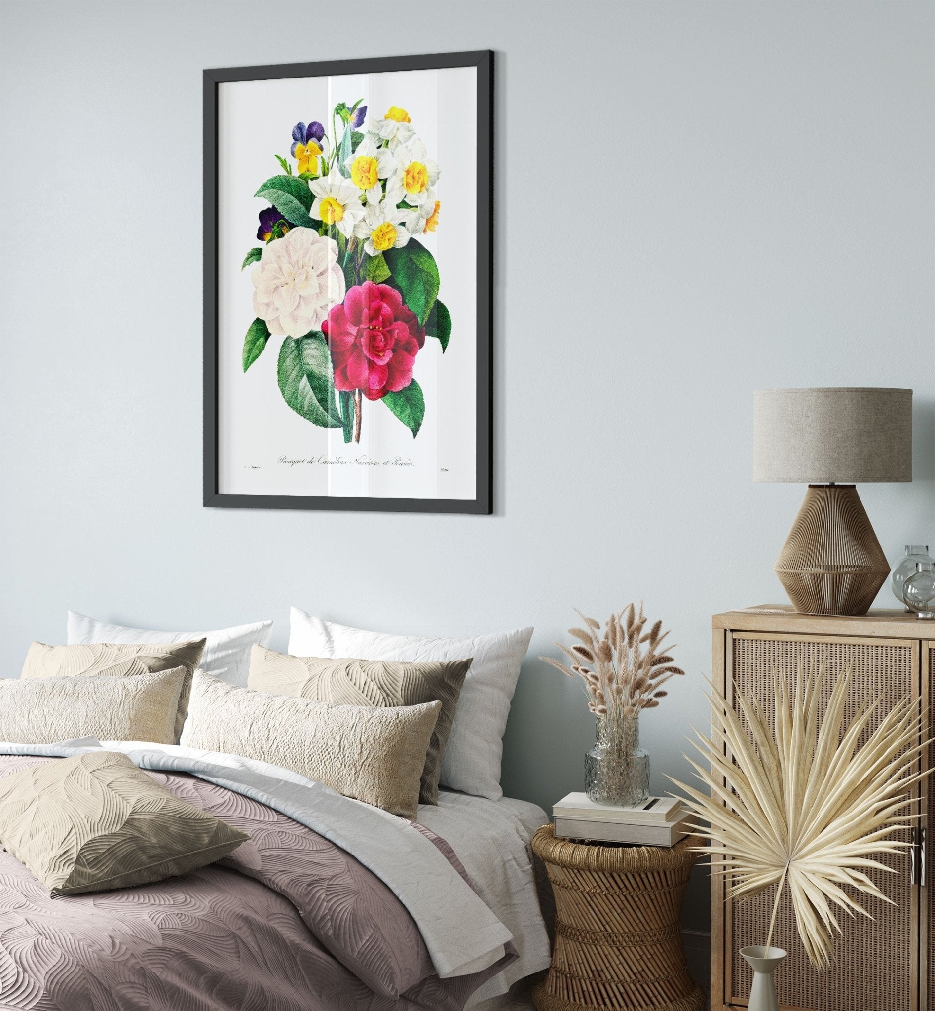 Vintage Camellia Pansy Framed - Flower Wall Art - Pierre Joseph Redoute Botanical Artist UK, EU USA Domestic Shipping - WallArtPrints4U