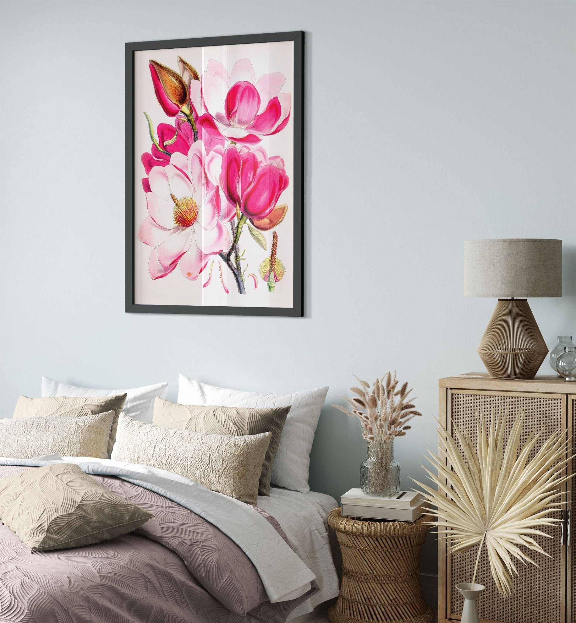 Vintage Campbells Magnolia Framed - Pink Magnolia Flower Framed Print - Flower Wall Art - Wh Fitch 1817 - 1892 UK, EU USA Domestic Shipping - WallArtPrints4U