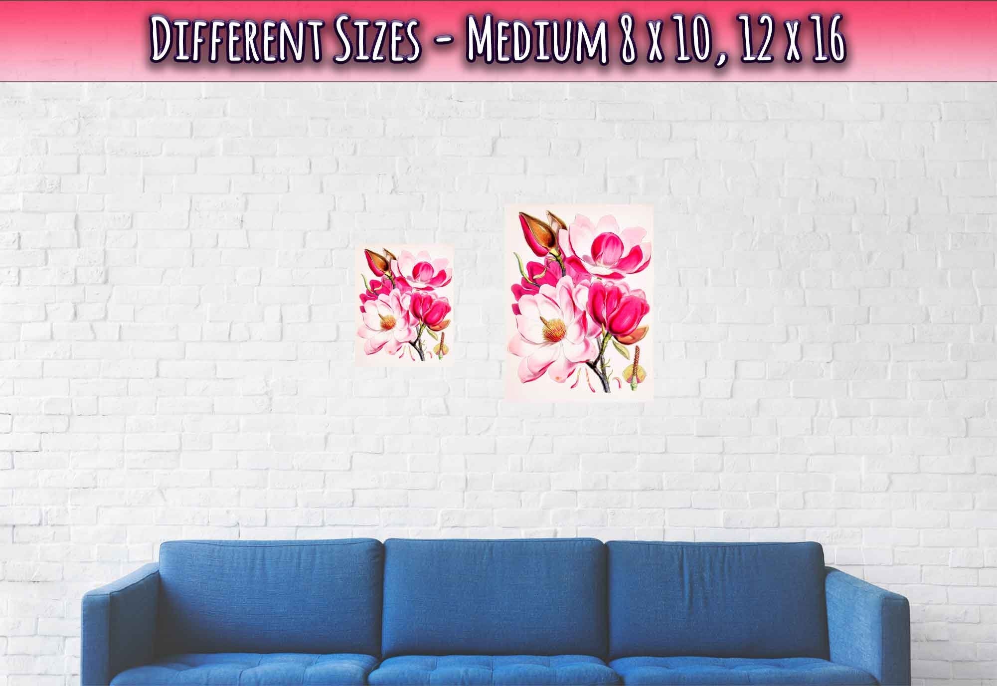 Vintage Campbells Magnolia Poster - Pink Magnolia Flower Print - Flower Wall Art - Wh Fitch 1817 - 1892 - WallArtPrints4U