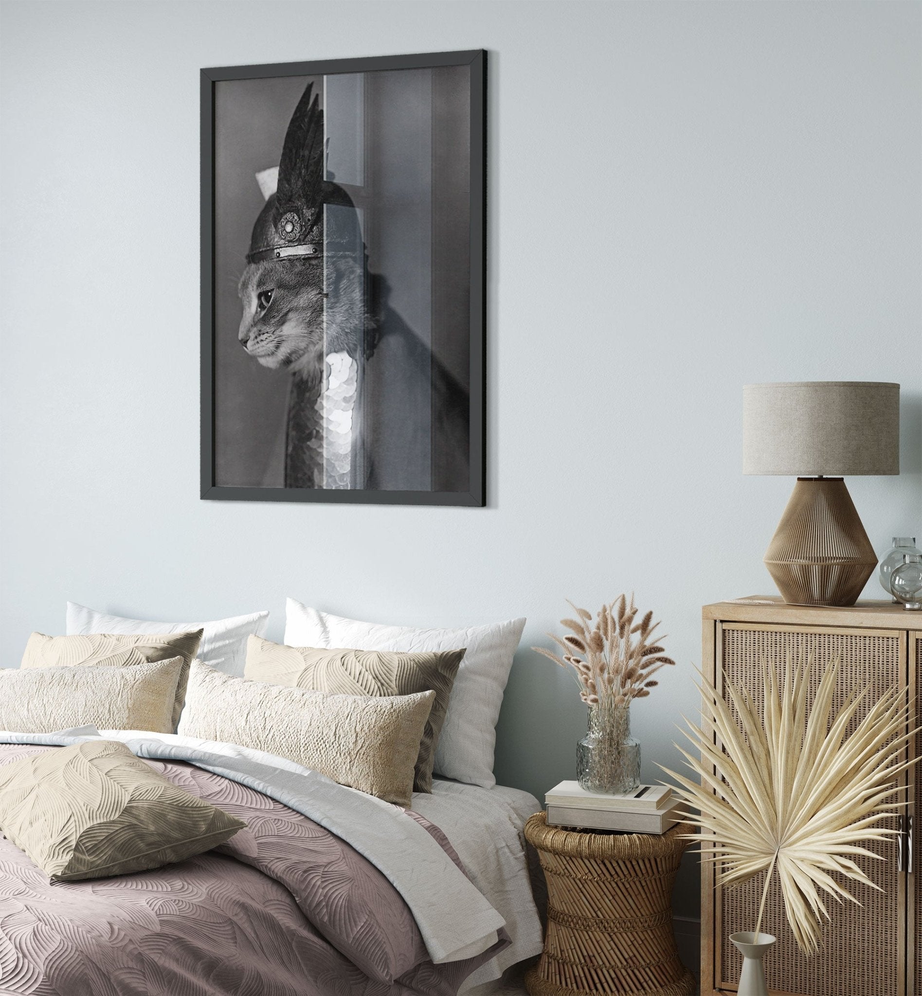 Vintage Cat Framed Cat In Viking Helmet 1936 - Vintage Cat As Brunhilde Framed Print UK, EU USA Domestic Shipping - WallArtPrints4U