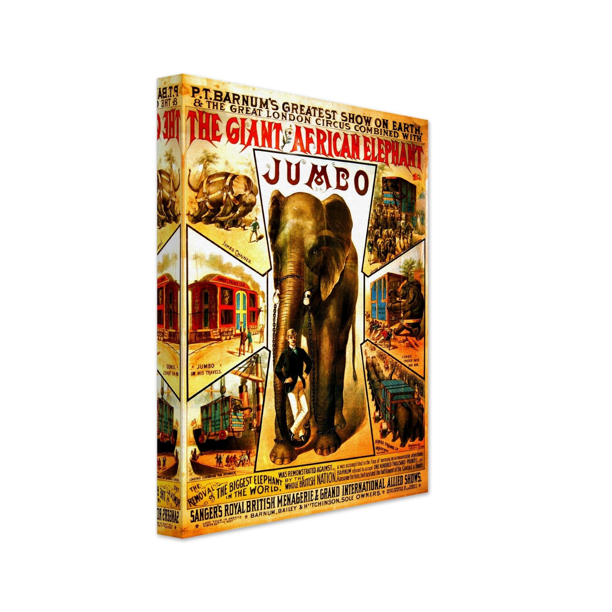 Vintage Circus Canvas, Pt Barnum Giant Jumbo - Greatest Show On Earth Canvas, 1888, Greatest Showman Movie - WallArtPrints4U