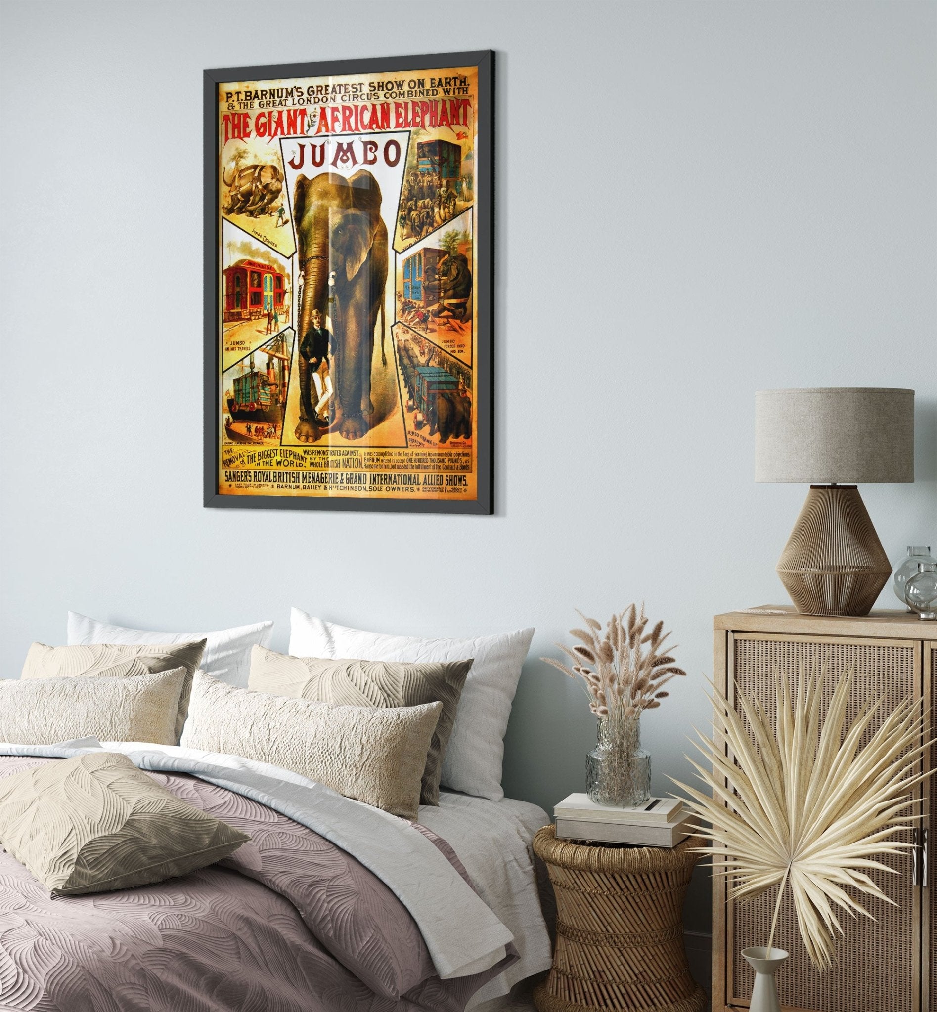 Vintage Circus Framed, Pt Barnum Giant Jumbo - Greatest Show On Earth Framed, 1888, Greatest Showman Movie UK, EU USA Domestic Shipping - WallArtPrints4U