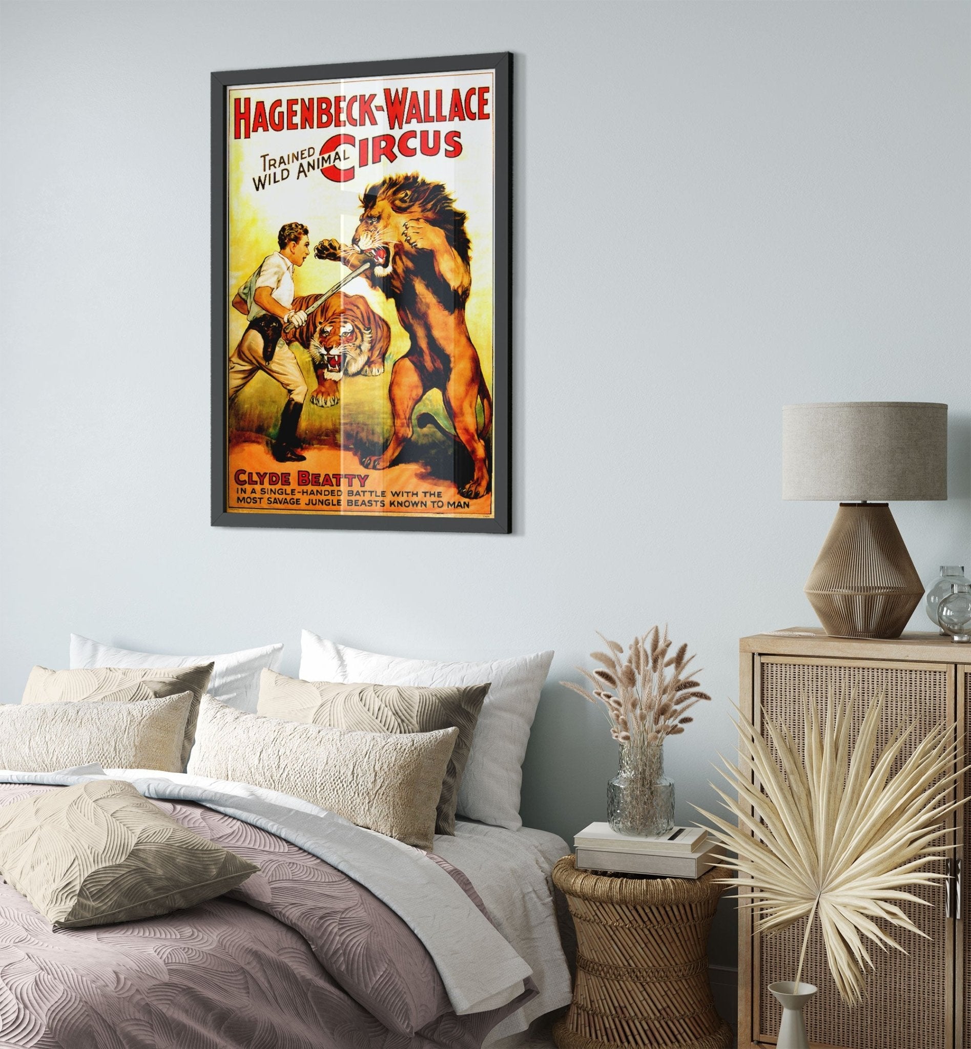 Vintage Circus Framed, Trained Lion Circus, Clyde Beatty, Hagenbeck Wallace, Circa 1934. UK, EU USA Domestic Shipping - WallArtPrints4U