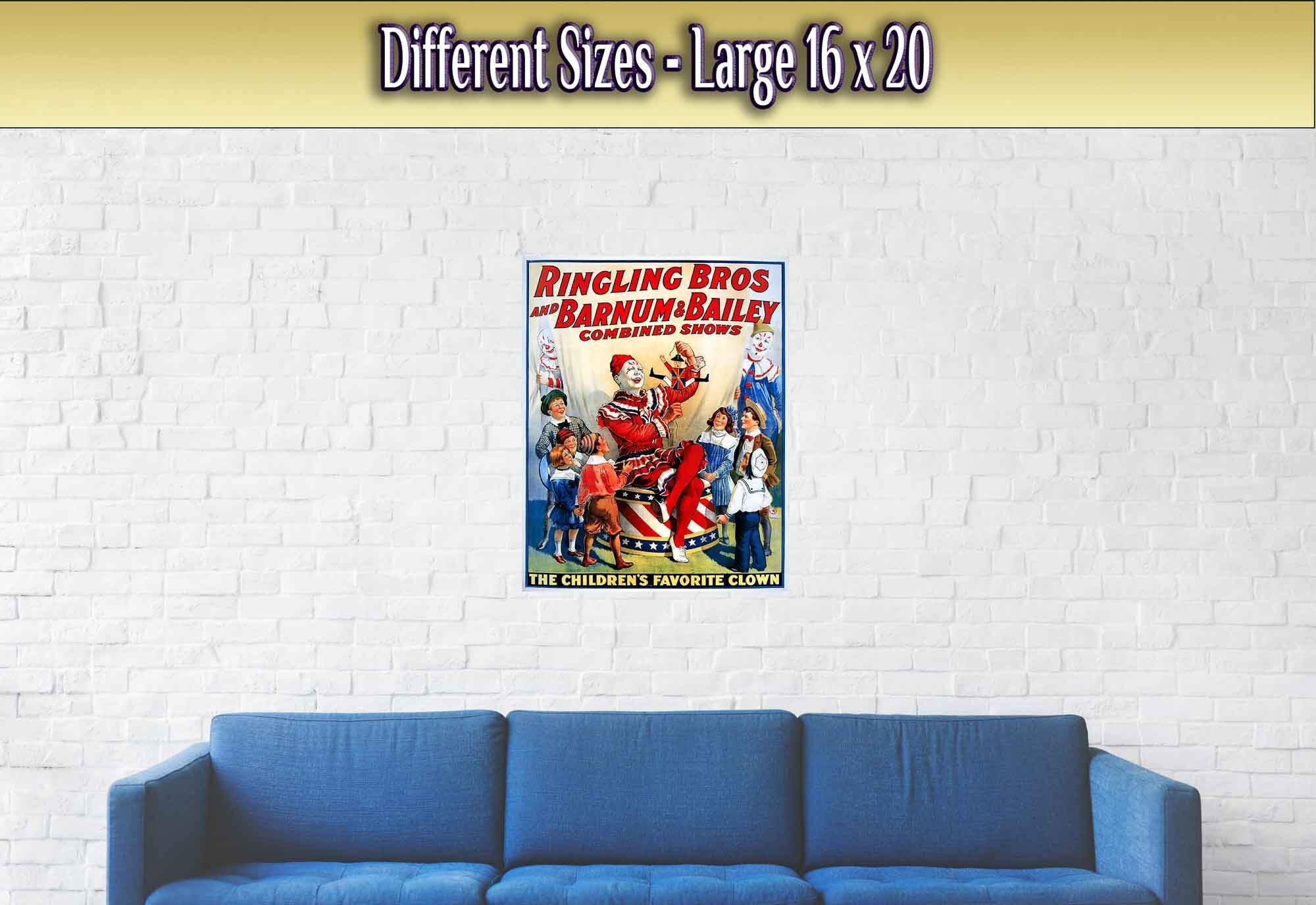 Vintage Circus Poster, Clown Childrens Favorite, Ringling Bros. Barnum & Bailey - WallArtPrints4U