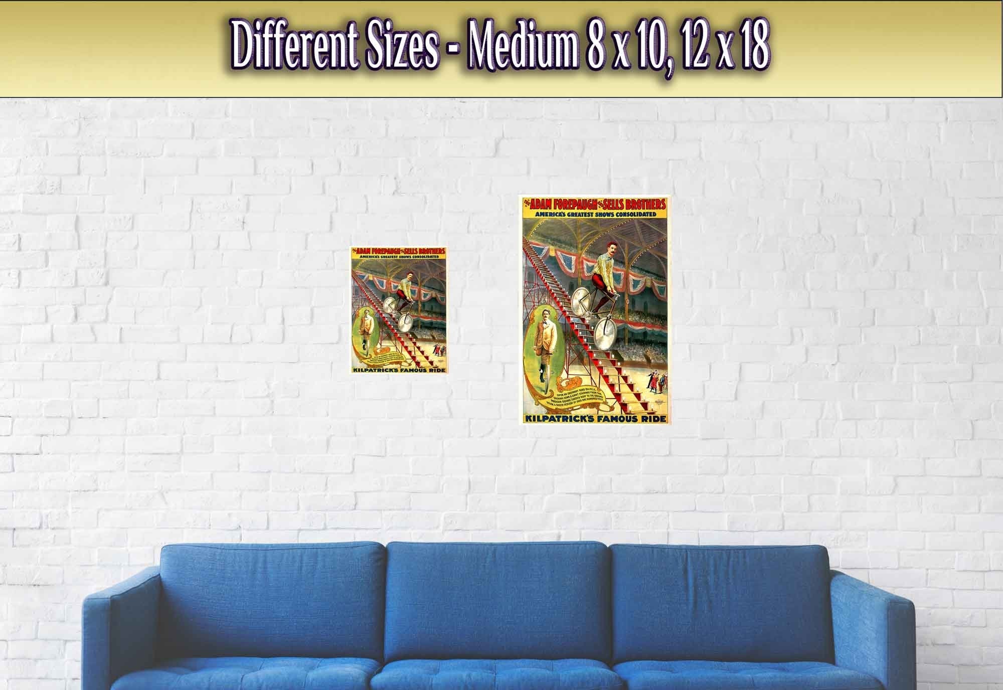 Vintage Circus Poster, Kilpatricks Cycle Ride, Sells Brothers, Americas Greatest Shows Circa 1900. - WallArtPrints4U